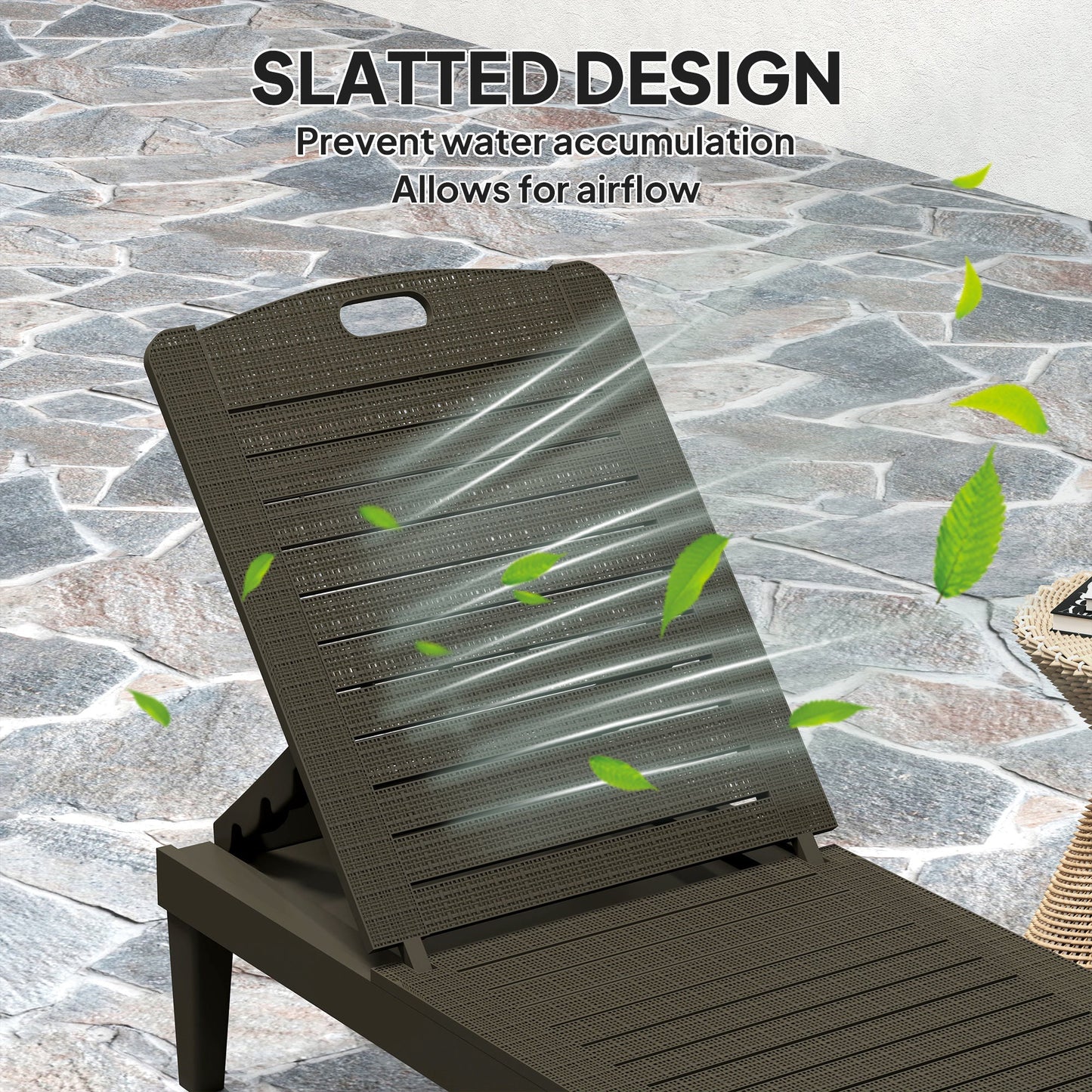 Outdoor Chaise Lounge Chairs Set of 2, Waterproof Resin Reclining Chaise Loungers with 4-Position Adjustable Backrest, Sun Tanning Chair Set for Backyard, Beach, Black