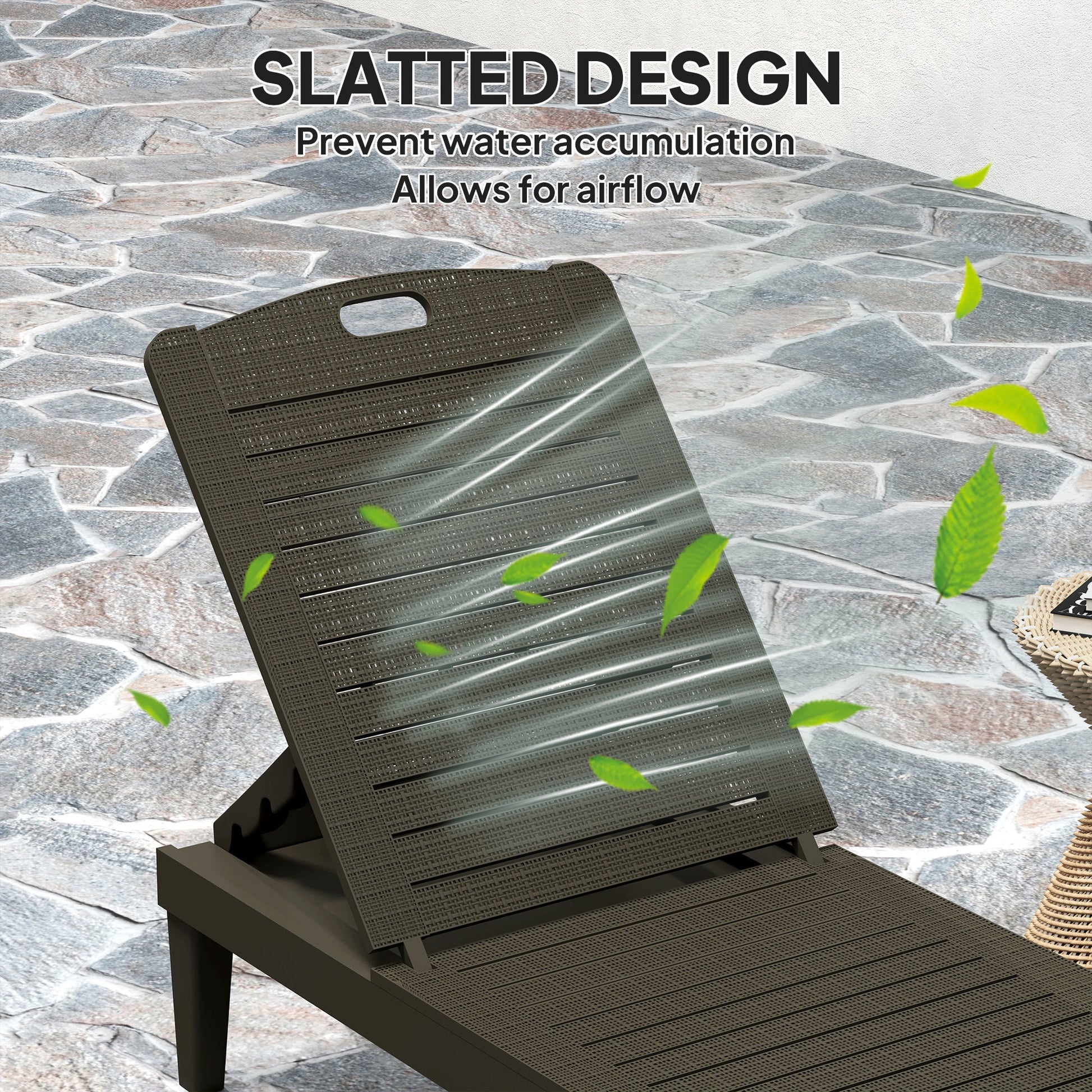 Outdoor Chaise Lounge Chairs Set of 2, Waterproof Resin Reclining Chaise Loungers with 4-Position Adjustable Backrest, Sun Tanning Chair Set for Backyard, Beach, Black