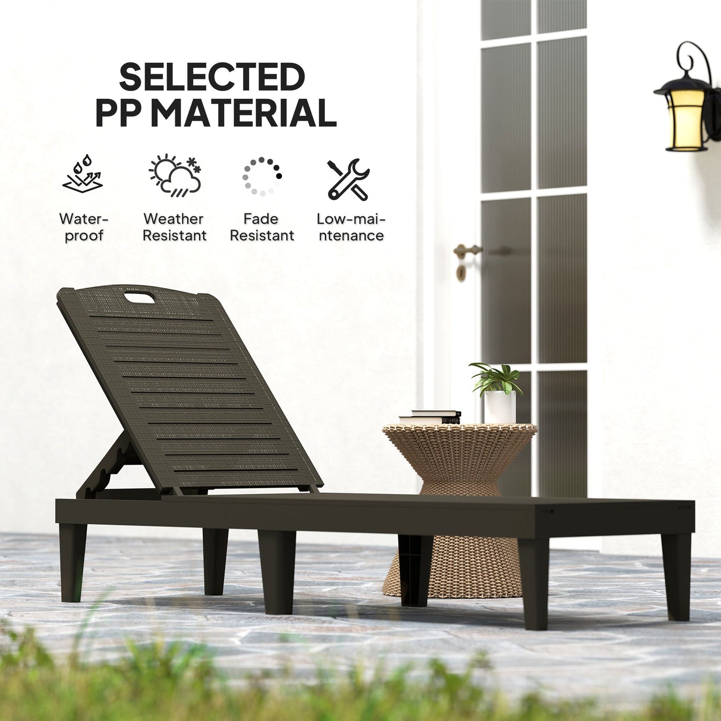 Outdoor Chaise Lounge Chairs Set of 2, Waterproof Resin Reclining Chaise Loungers with 4-Position Adjustable Backrest, Sun Tanning Chair Set for Backyard, Beach, Black