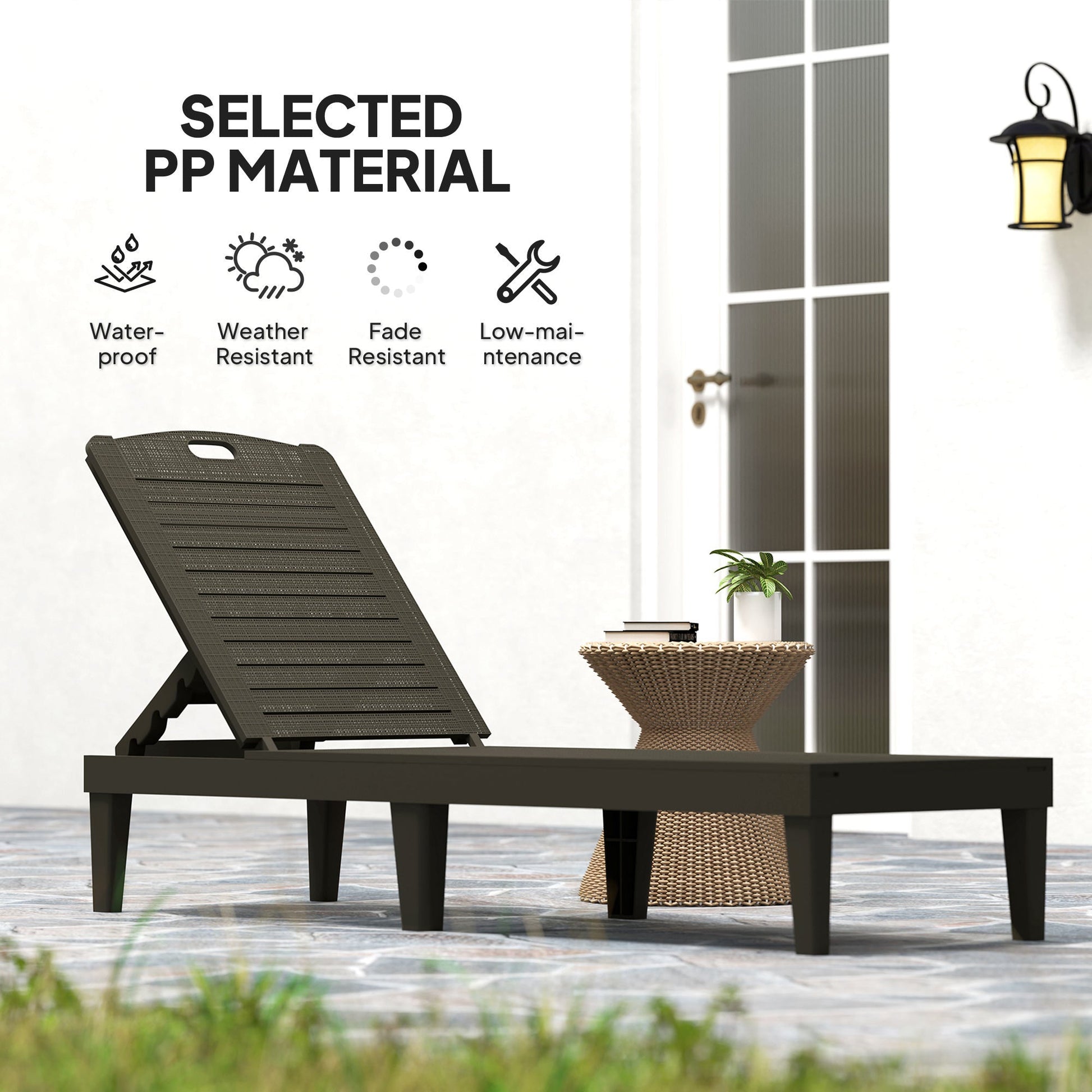 Outdoor Chaise Lounge Chairs Set of 2, Waterproof Resin Reclining Chaise Loungers with 4-Position Adjustable Backrest, Sun Tanning Chair Set for Backyard, Beach, Black