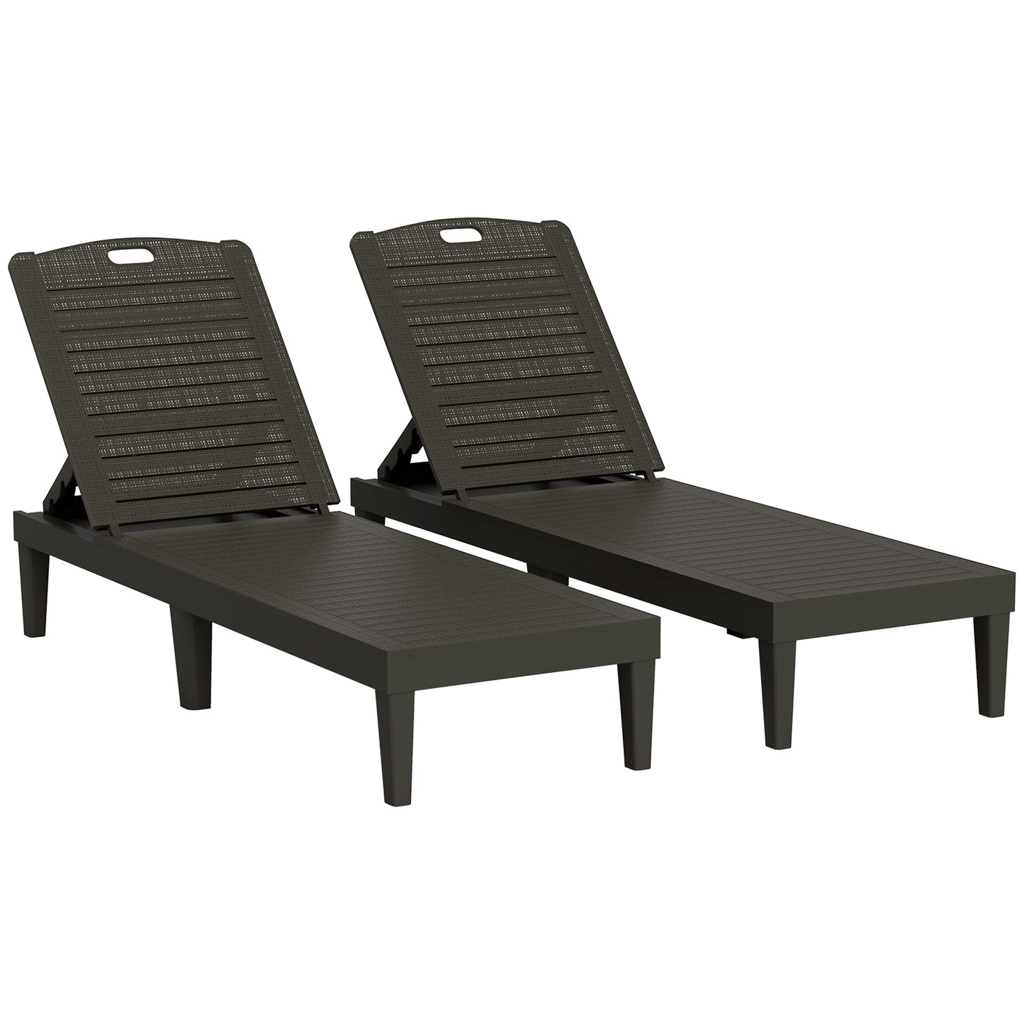 Outdoor Chaise Lounge Chairs Set of 2, Waterproof Resin Reclining Chaise Loungers with 4-Position Adjustable Backrest, Sun Tanning Chair Set for Backyard, Beach, Black
