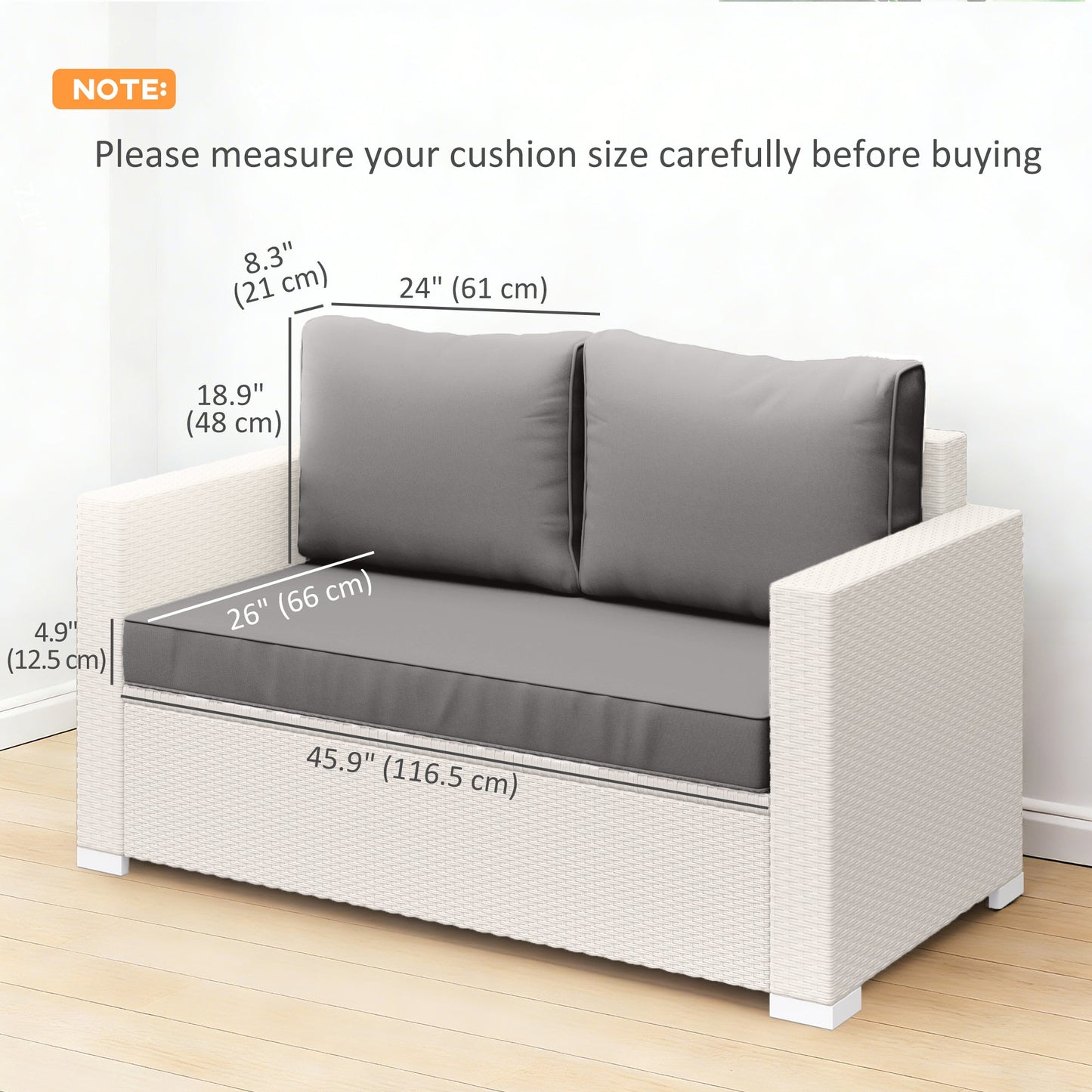 2 Seater Outdoor Seat Cushions with Backrest, Loveseat Double Sofa Outdoor Furniture Cushions, Fade-Resistant Replacement Patio Cushions for Indoor and Outdoor, Light Grey