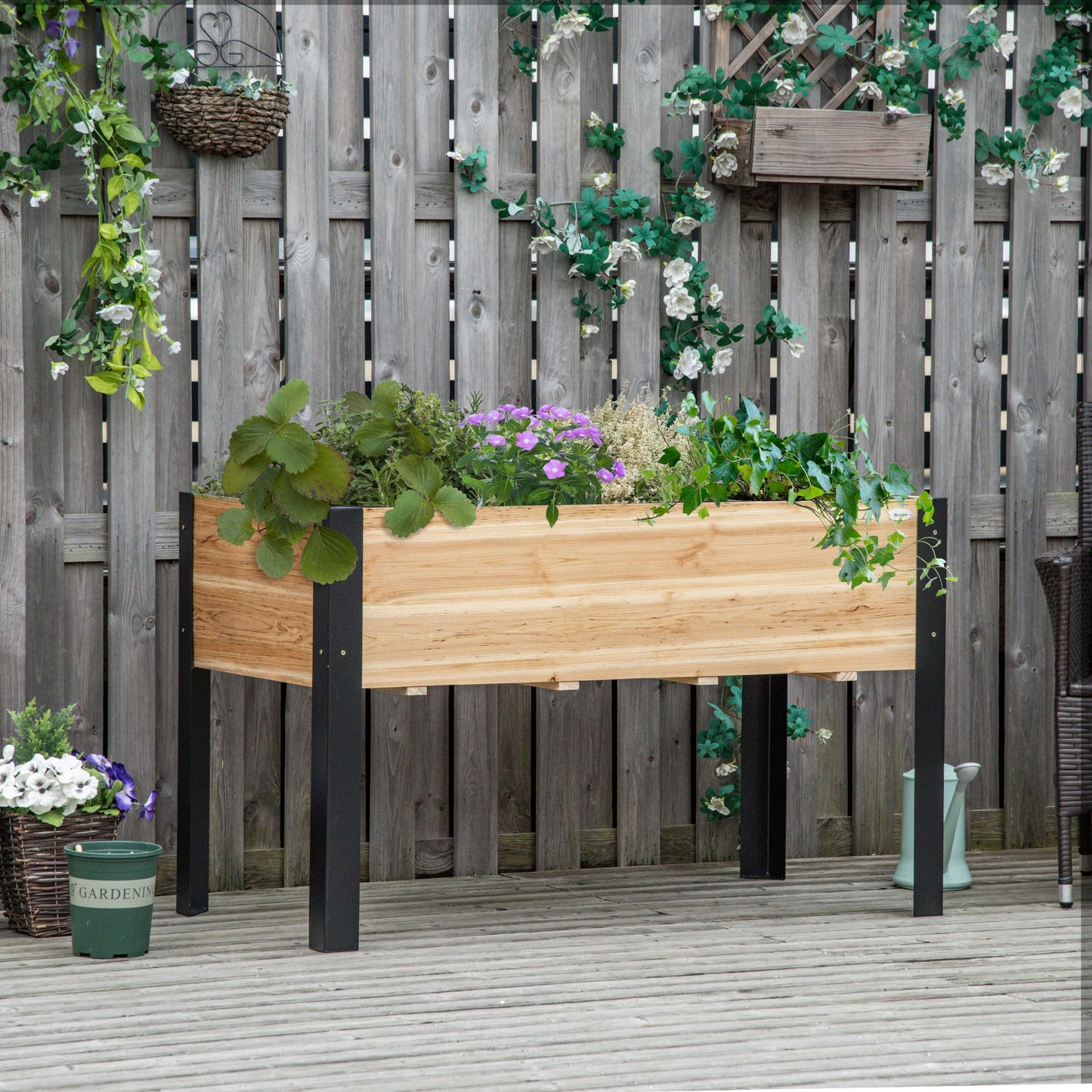 Raised Garden Bed, Elevated Planter Box, 47"x24"x29" with Legs, Metal Frame, Wooden Planter Pot for Backyard, Patio to Grow Vegetables, Herbs, and Flowers, Natural