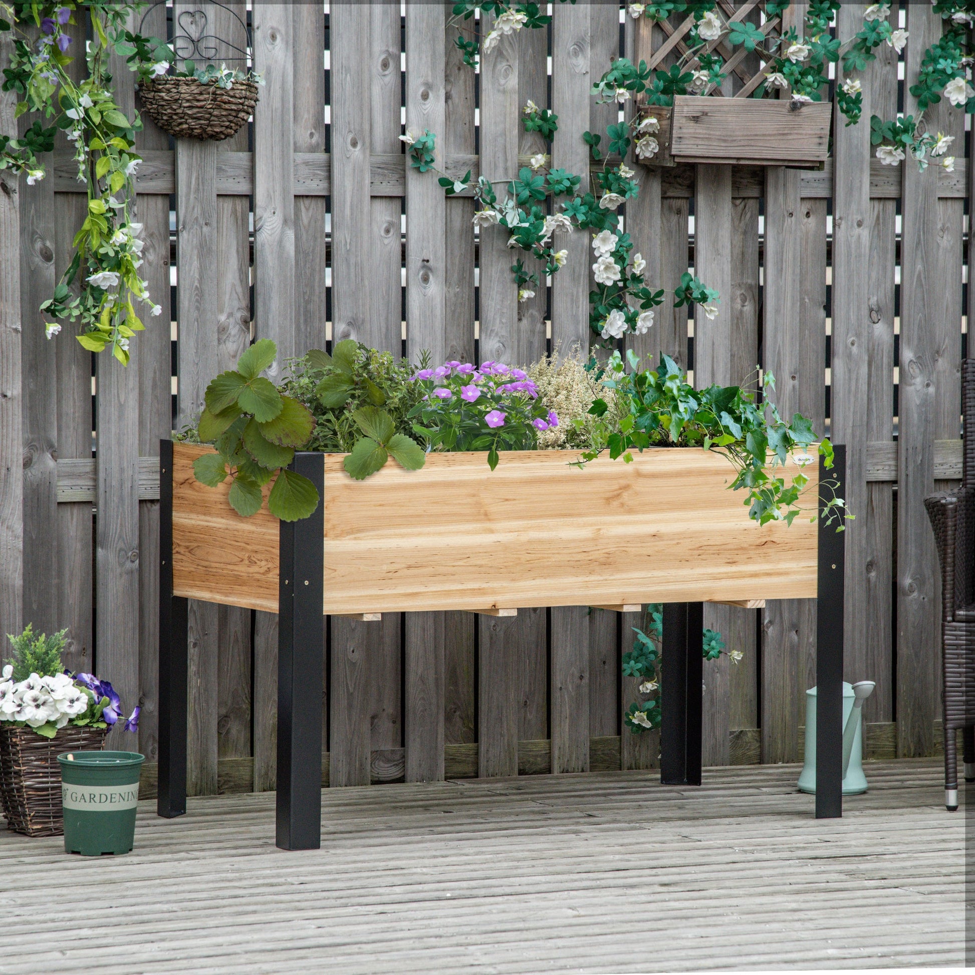 Raised Garden Bed, Elevated Planter Box, 47"x24"x29" with Legs, Metal Frame, Wooden Planter Pot for Backyard, Patio to Grow Vegetables, Herbs, and Flowers, Natural