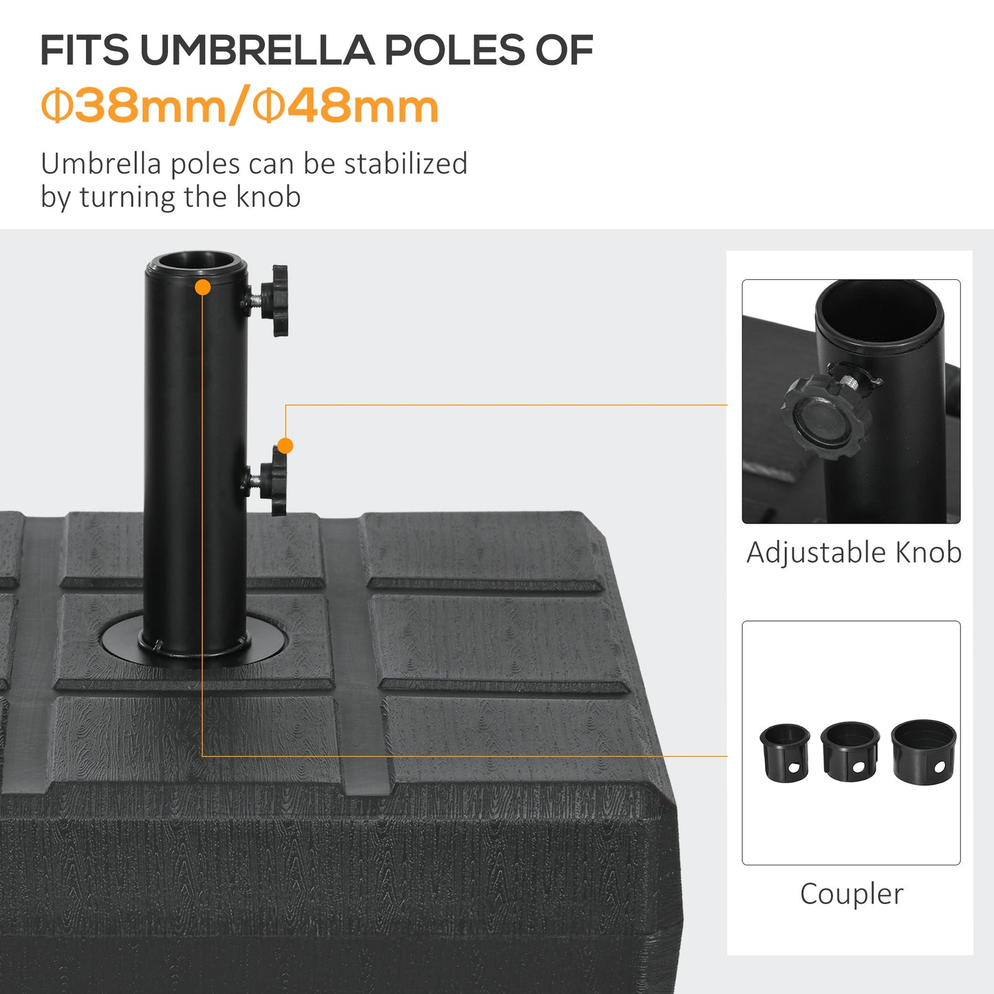 88 lbs. Fillable Umbrella Base with Steel, Umbrella Holder for 1.5" or 1.9" Umbrella Poles, Square & Reversible Heavy Duty Market Umbrella Stand, Black