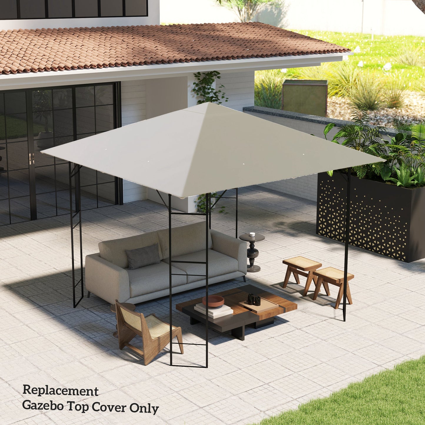 10' x 10' Gazebo Replacement Canopy Cover, Outdoor Gazebo Roof Replacement with Drain Holes, Water Resistant Plastic Coating, 370g/㎡, UPF30+, TOP COVER ONLY, Grey