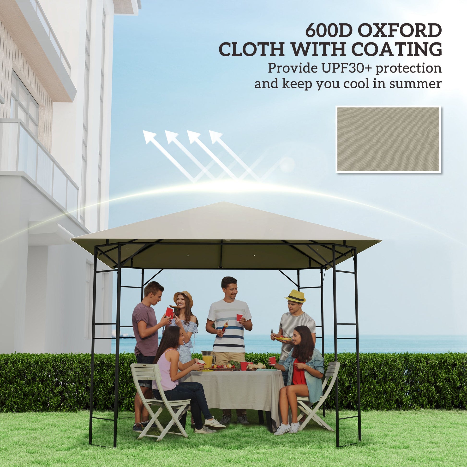 10' x 10' Gazebo Replacement Canopy Cover, Outdoor Gazebo Roof Replacement with Drain Holes, Water Resistant Plastic Coating, 370g/㎡, UPF30+, TOP COVER ONLY, Grey