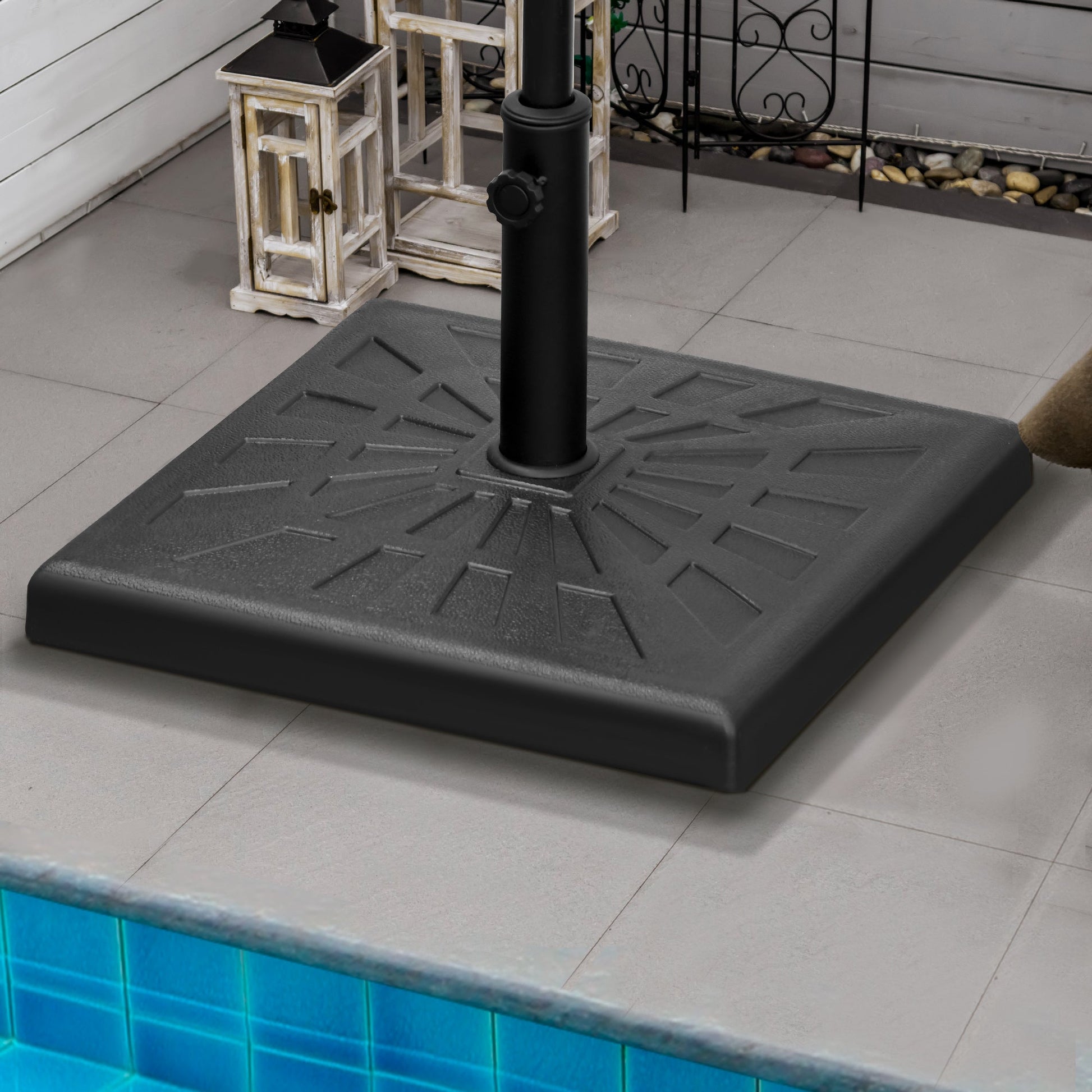 20" Resin Patio Umbrella Base, 42 lb Heavy Duty Outdoor Umbrella Stand, Square Market Umbrella Holder for Garden, Backyard, Black