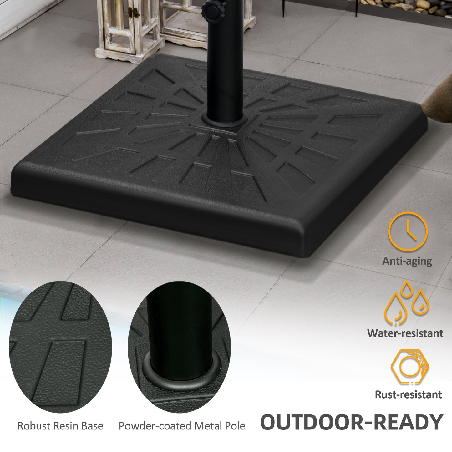 20" Resin Patio Umbrella Base, 42 lb Heavy Duty Outdoor Umbrella Stand, Square Market Umbrella Holder for Garden, Backyard, Black