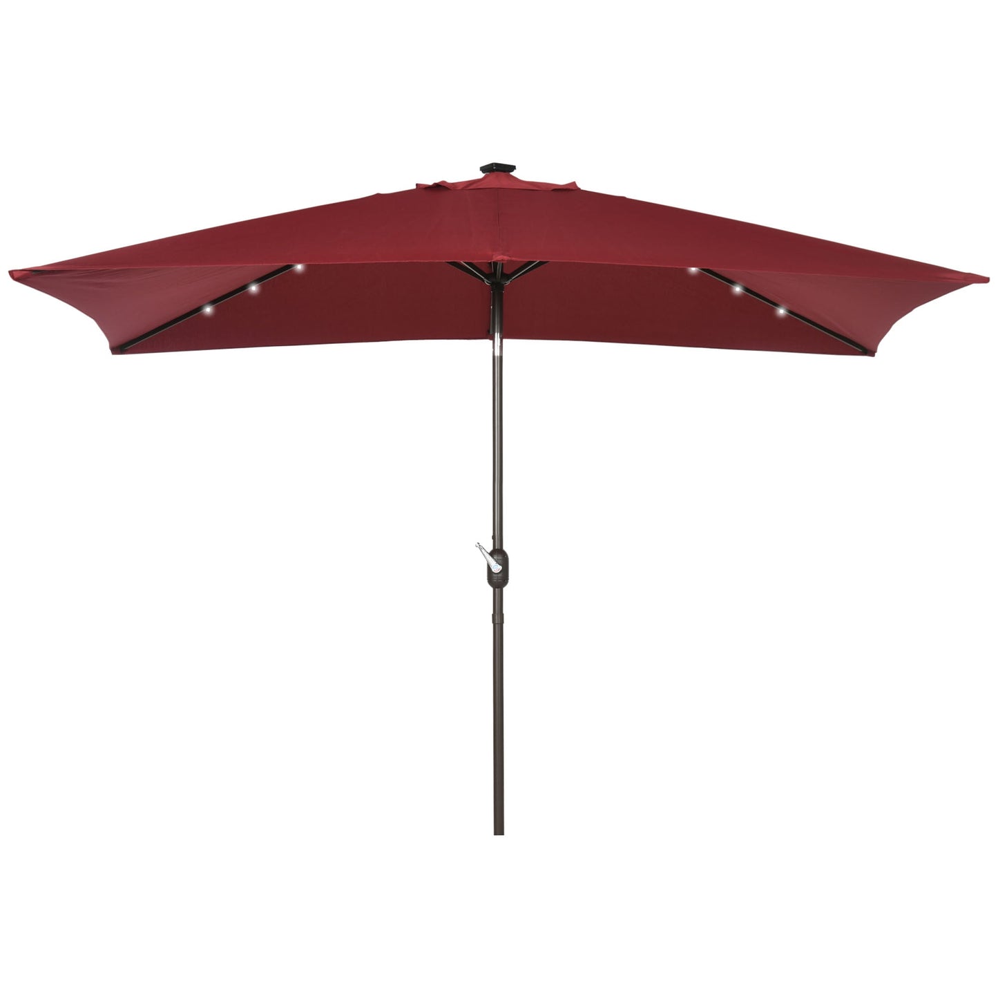 6.5x10ft Patio Umbrella Rectangle Solar Powered Tilt Aluminum Outdoor Market Parasol with LEDs Crank (Wine Red)