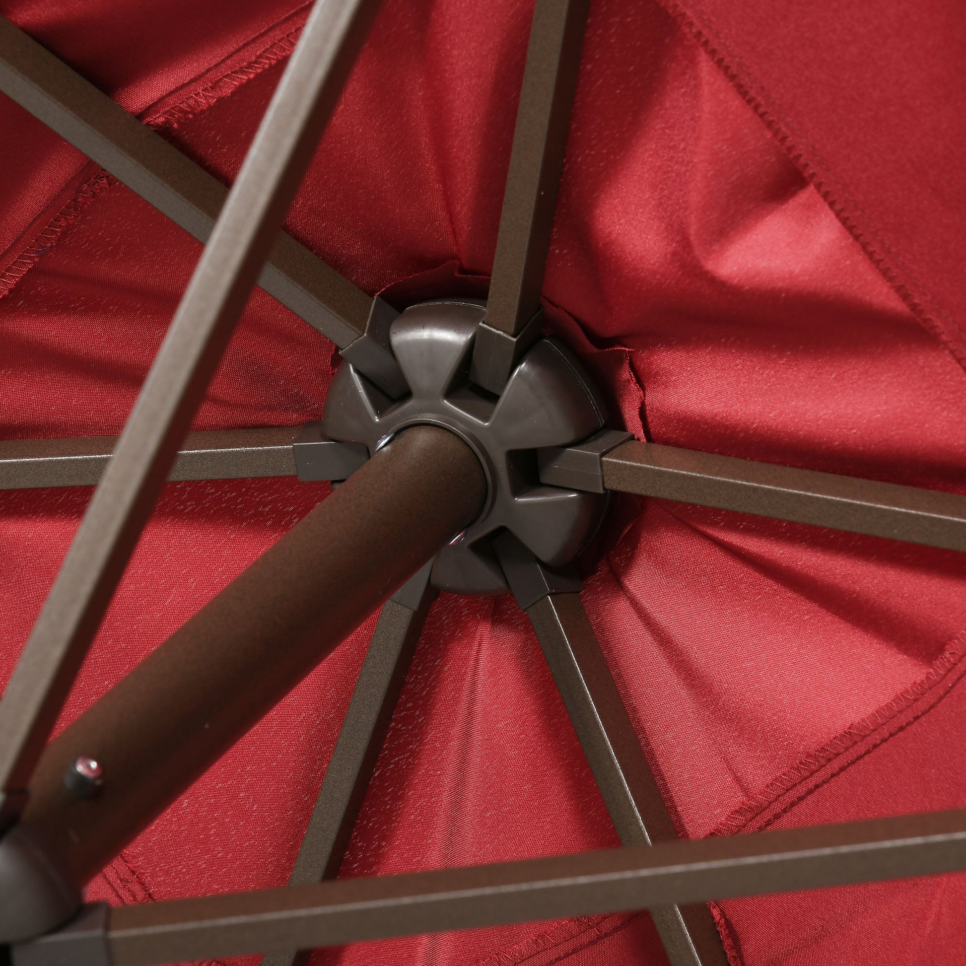 6.5x10ft Patio Umbrella Rectangle Solar Powered Tilt Aluminum Outdoor Market Parasol with LEDs Crank (Wine Red)