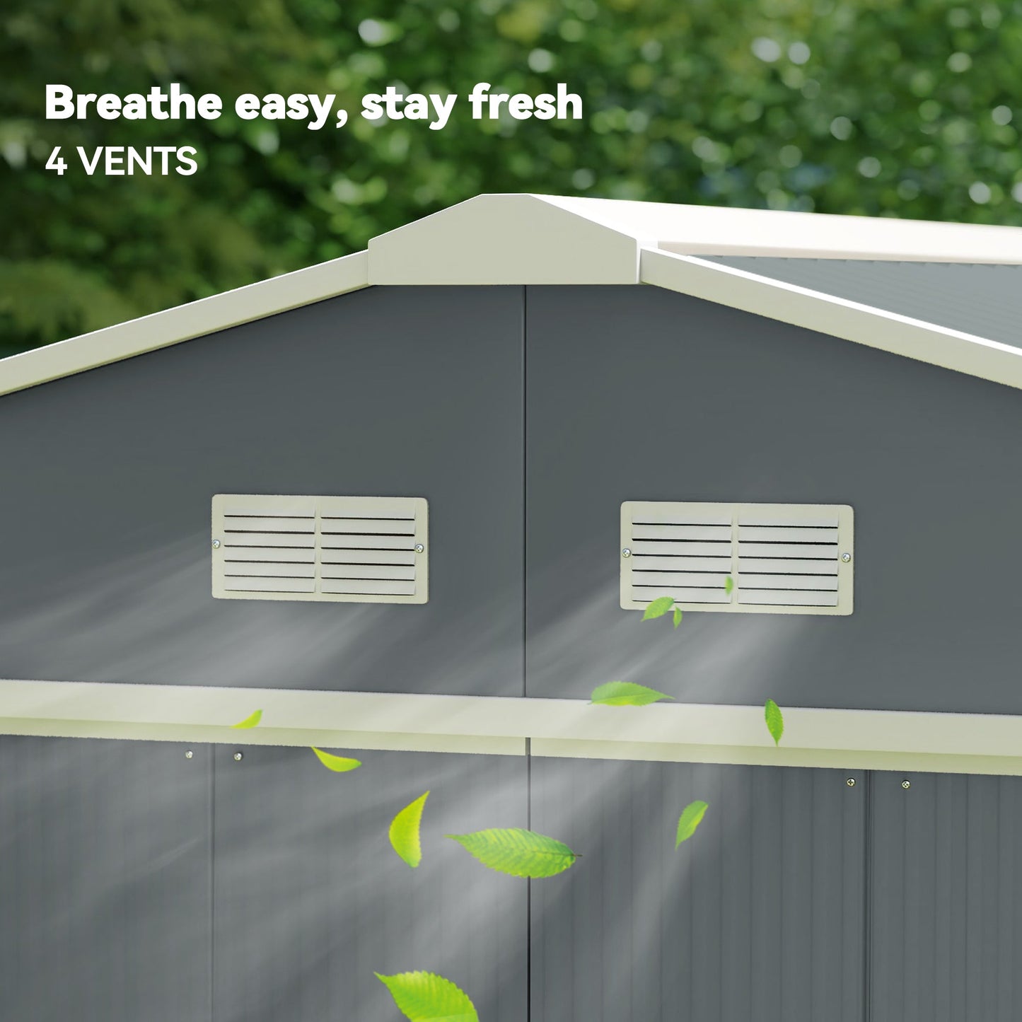 11' x 13' Garden Storage Shed with Foundation Kit, Metal Tool Storage House with Double Doors for Outdoor Patio Yard, Grey