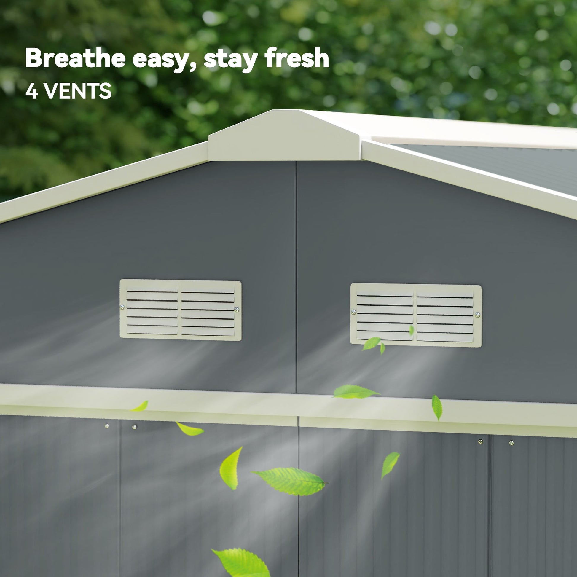 11' x 13' Garden Storage Shed with Foundation Kit, Metal Tool Storage House with Double Doors for Outdoor Patio Yard, Grey