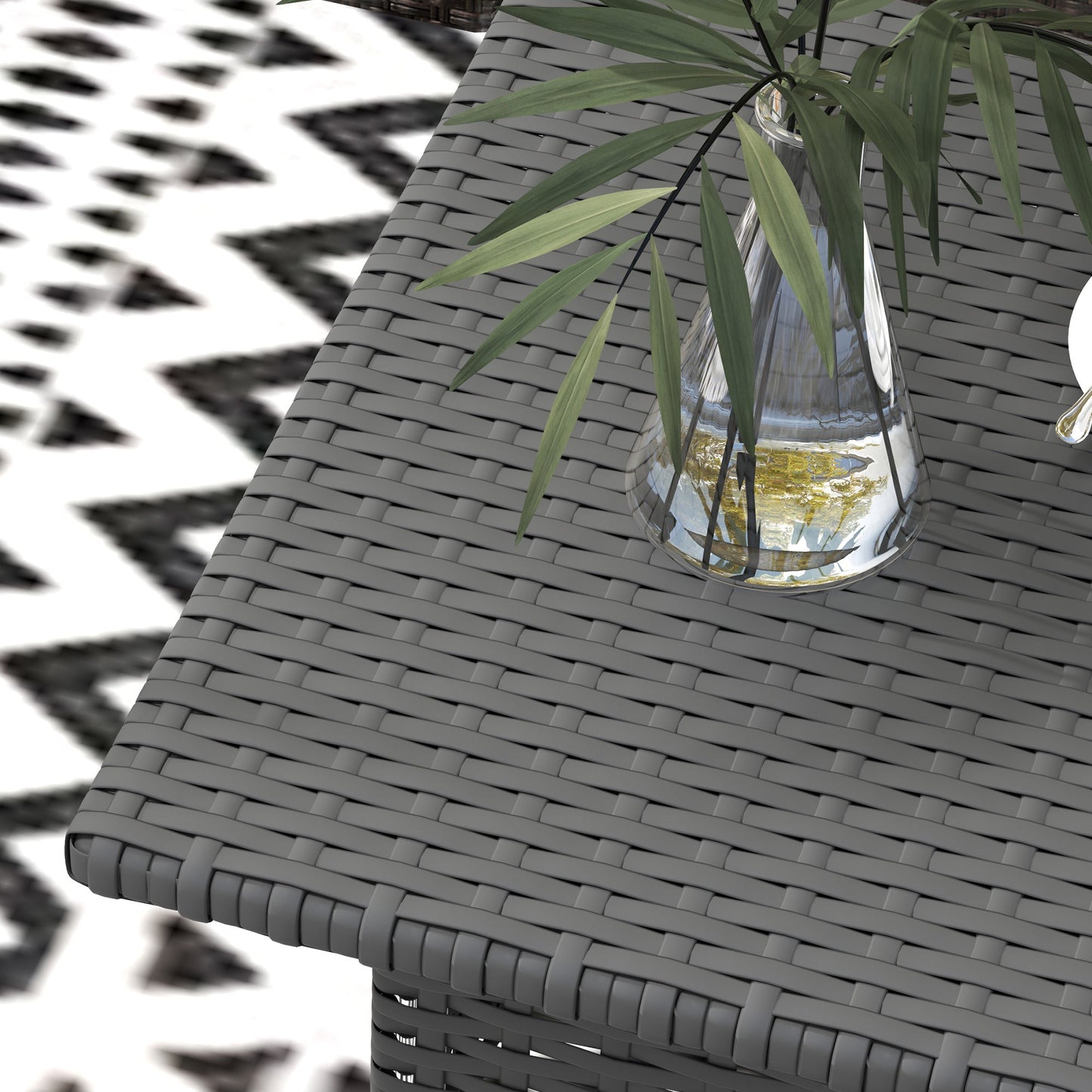 20" Patio Wicker Coffee Table, Outdoor Coffee Table with Plastic Board Underneath the Woven Tabletop for Patio, Garden, Balcony, Grey