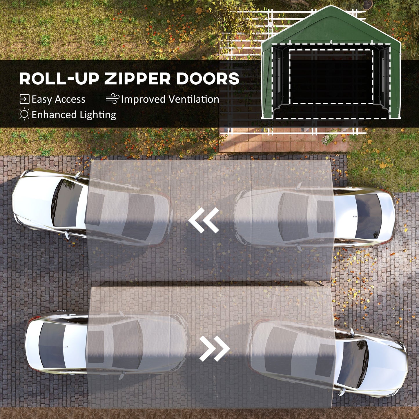 Carport, 12 x 20ft Portable Garage with 2 Roll-Up Doors and 4 Windows, Heavy Duty Outdoor Car Shelter with Removable Sidewalls for Car, Truck, Garden Tools, Dark Green