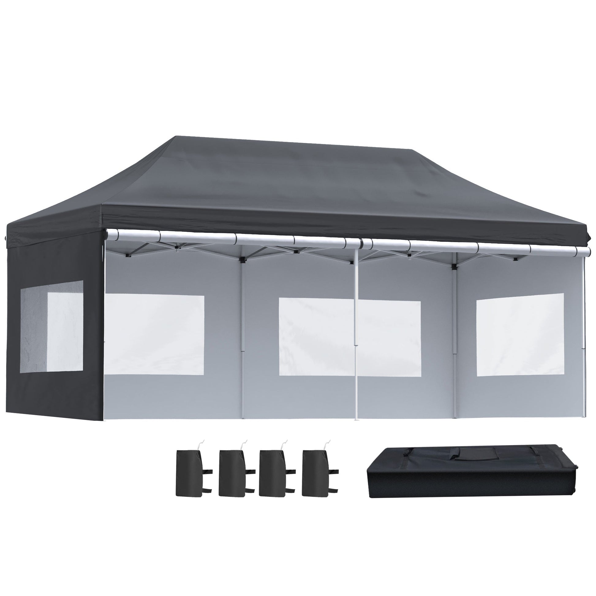 20' x 10' Pop Up Canopy Tent Instant Folding Shelter Gazebo with Removable Sidewalls, 6 Windows, 4 Sand Weights Bags and Carrying Bag, Black