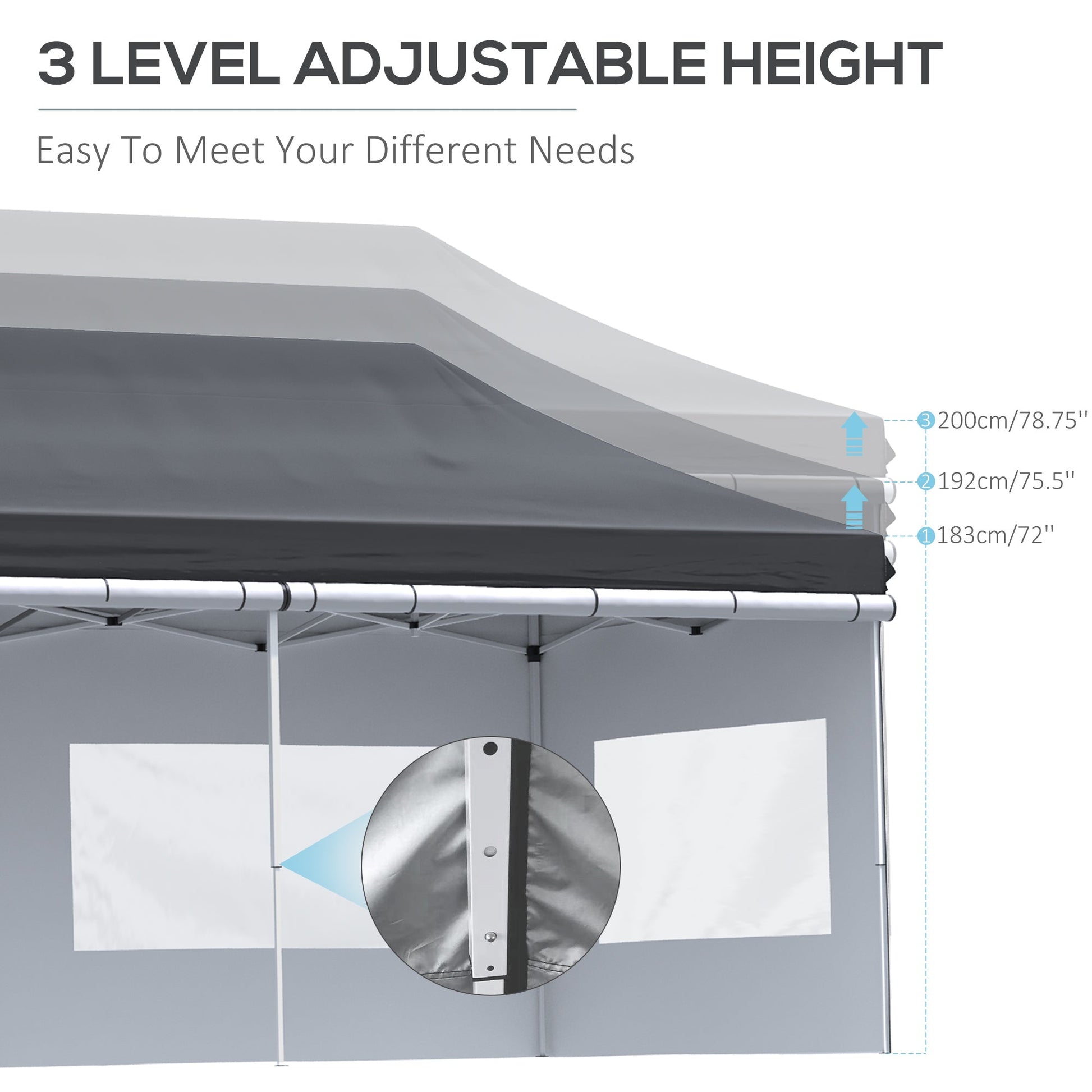 20' x 10' Pop Up Canopy Tent Instant Folding Shelter Gazebo with Removable Sidewalls, 6 Windows, 4 Sand Weights Bags and Carrying Bag, Black