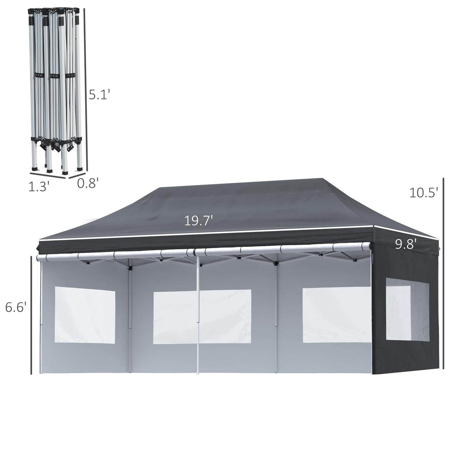 20' x 10' Pop Up Canopy Tent Instant Folding Shelter Gazebo with Removable Sidewalls, 6 Windows, 4 Sand Weights Bags and Carrying Bag, Black