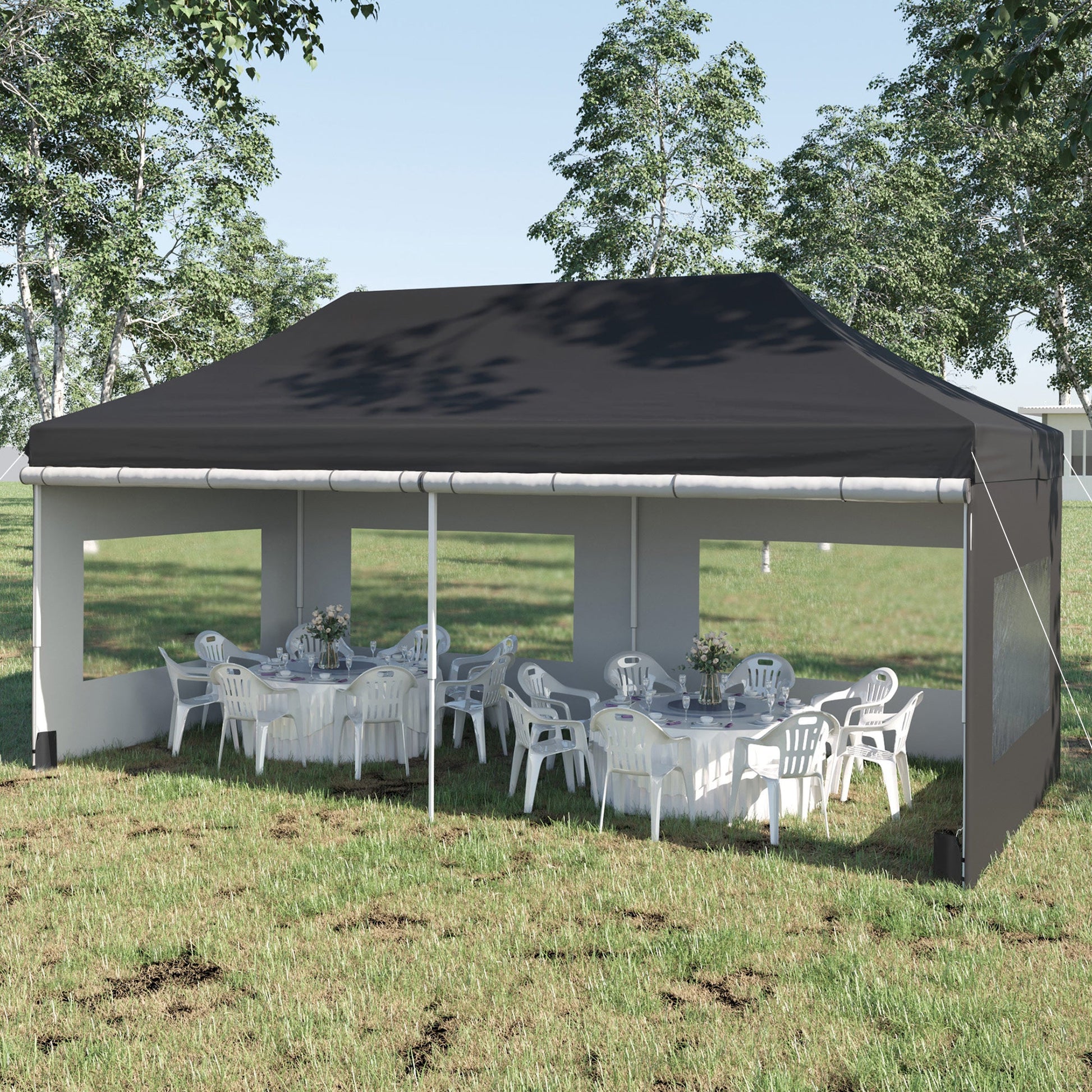 20' x 10' Pop Up Canopy Tent Instant Folding Shelter Gazebo with Removable Sidewalls, 6 Windows, 4 Sand Weights Bags and Carrying Bag, Black