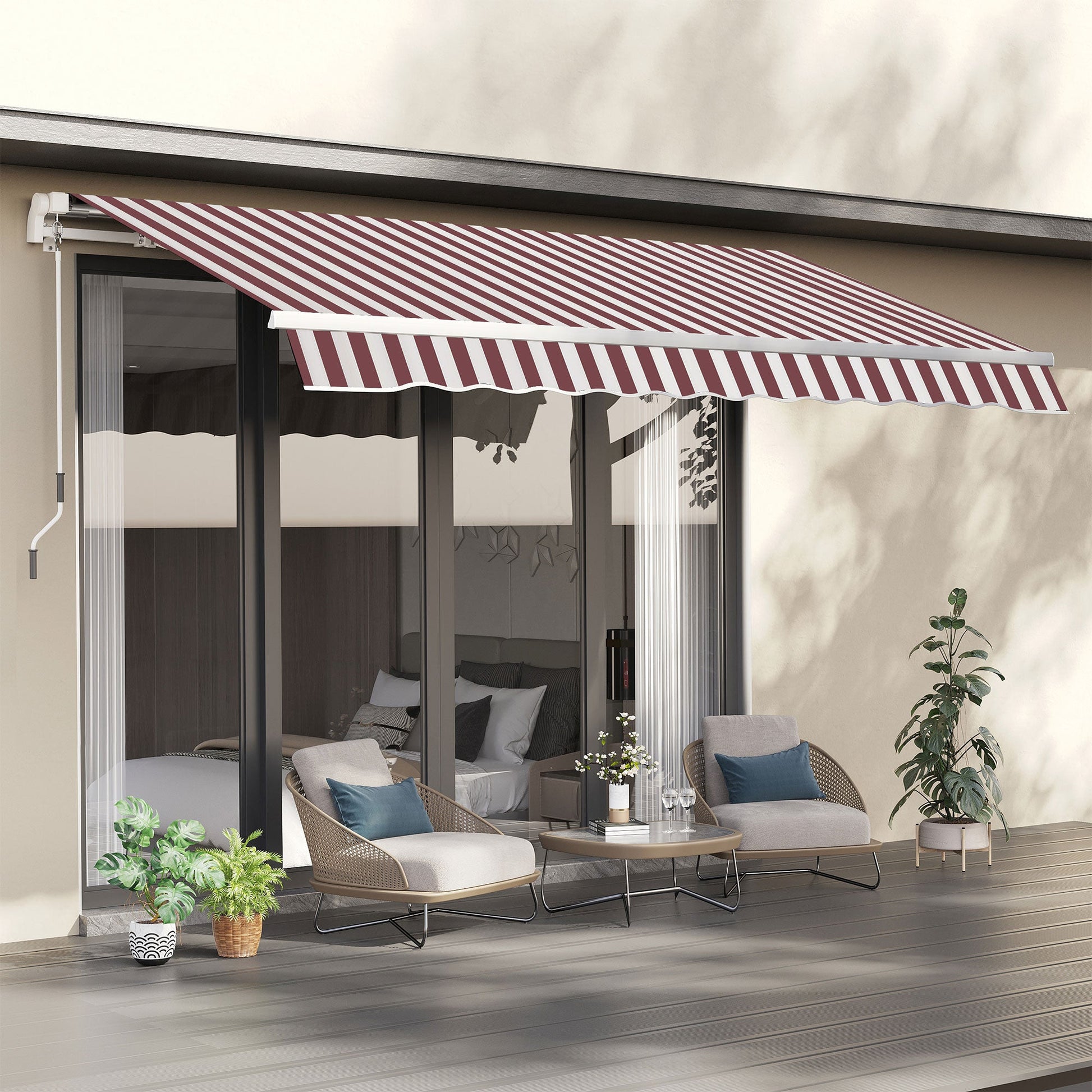 11' x 10' Retractable Awning Fabric Replacement Outdoor Sunshade Canopy Awning Cover, UV Protection, Red and White
