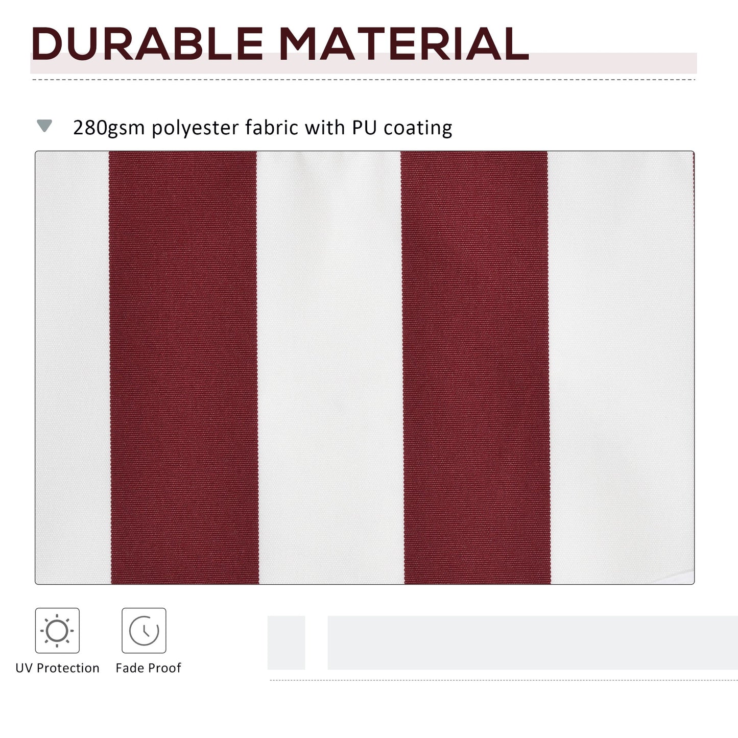 11' x 10' Retractable Awning Fabric Replacement Outdoor Sunshade Canopy Awning Cover, UV Protection, Red and White