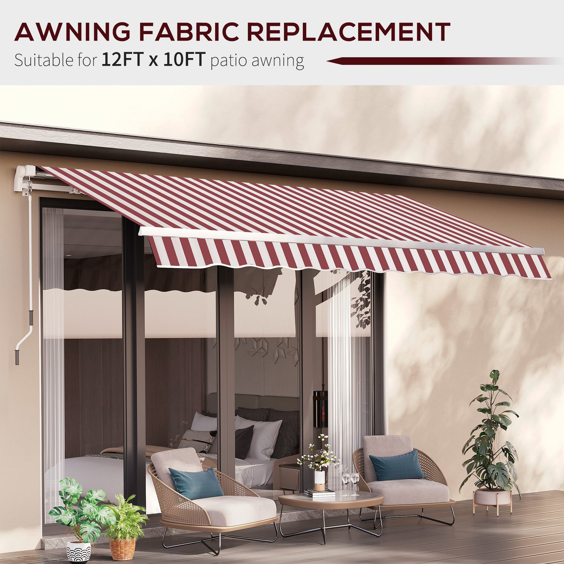 11' x 10' Retractable Awning Fabric Replacement Outdoor Sunshade Canopy Awning Cover, UV Protection, Red and White