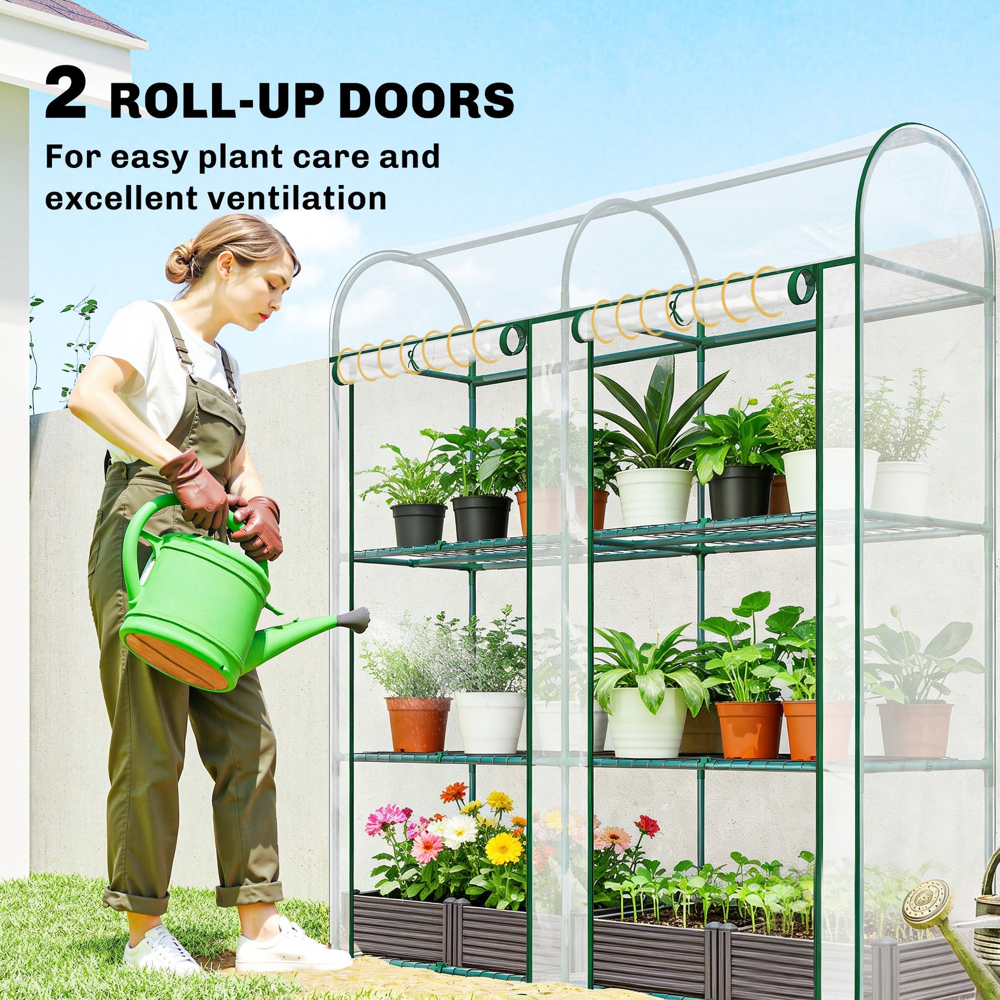 3 Tier Mini Greenhouse, Portable Greenhouse with 2 Roll-up Doors, Garden Hot House for Patio Garden Backyard, 56.3" x 18.1" x 64.6", Clear