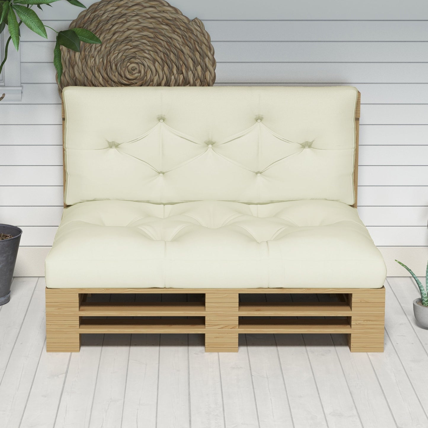2 Seater 5" Thick Outdoor Seat Cushions with Back Cushion for Pallet, Loveseat Outdoor Furniture Cushions, Fade-Resistant Replacement Patio Cushions, Cream White
