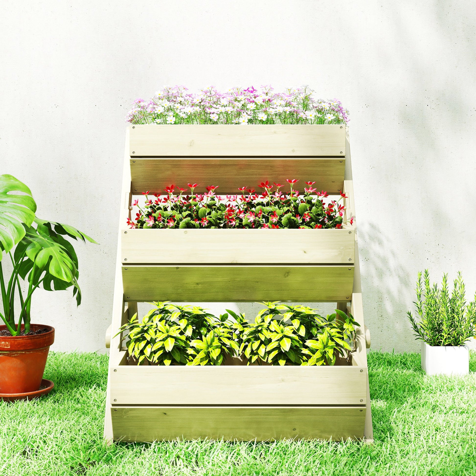 3 Tier Raised Garden Bed, 26" x 30" x 30" Vertical Wooden Elevated Planter Box Kit for Flowers, Vegetables, Herbs, Light Green