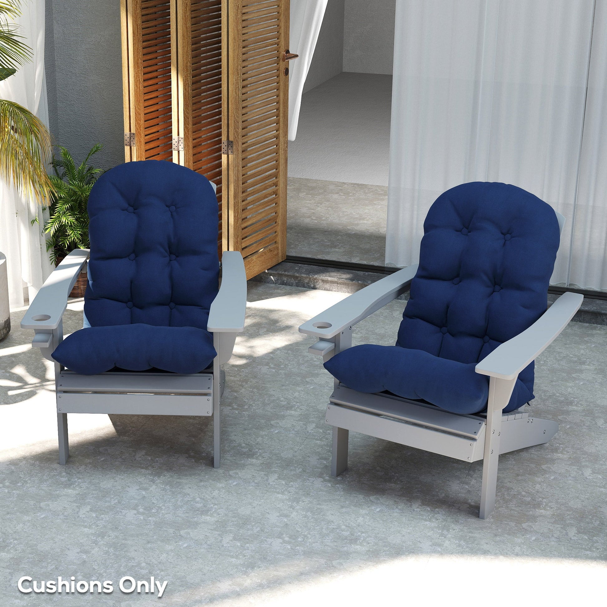 Adirondack Chair Cushions Set of 2, Tufted Lawn Chair Cushions, High Back Patio Chair Cushions with Ties, Non-Slip Muskoka Chair Cushions, Navy Blue
