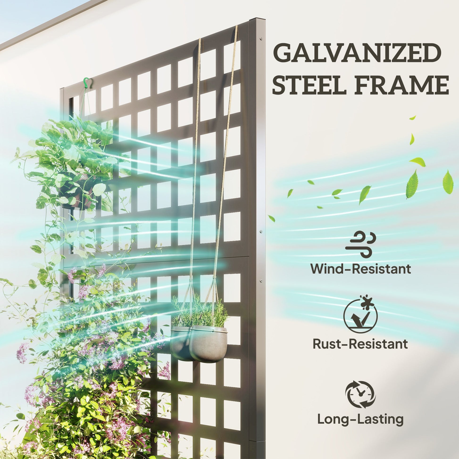 Galvanized Raised Garden Bed with Trellis, 35"x16"x70" Metal Planter Box with Drainage Holes, Outdoor Privacy Screen for Climbing Plant Vegetable Vine, Grey Wood Effect