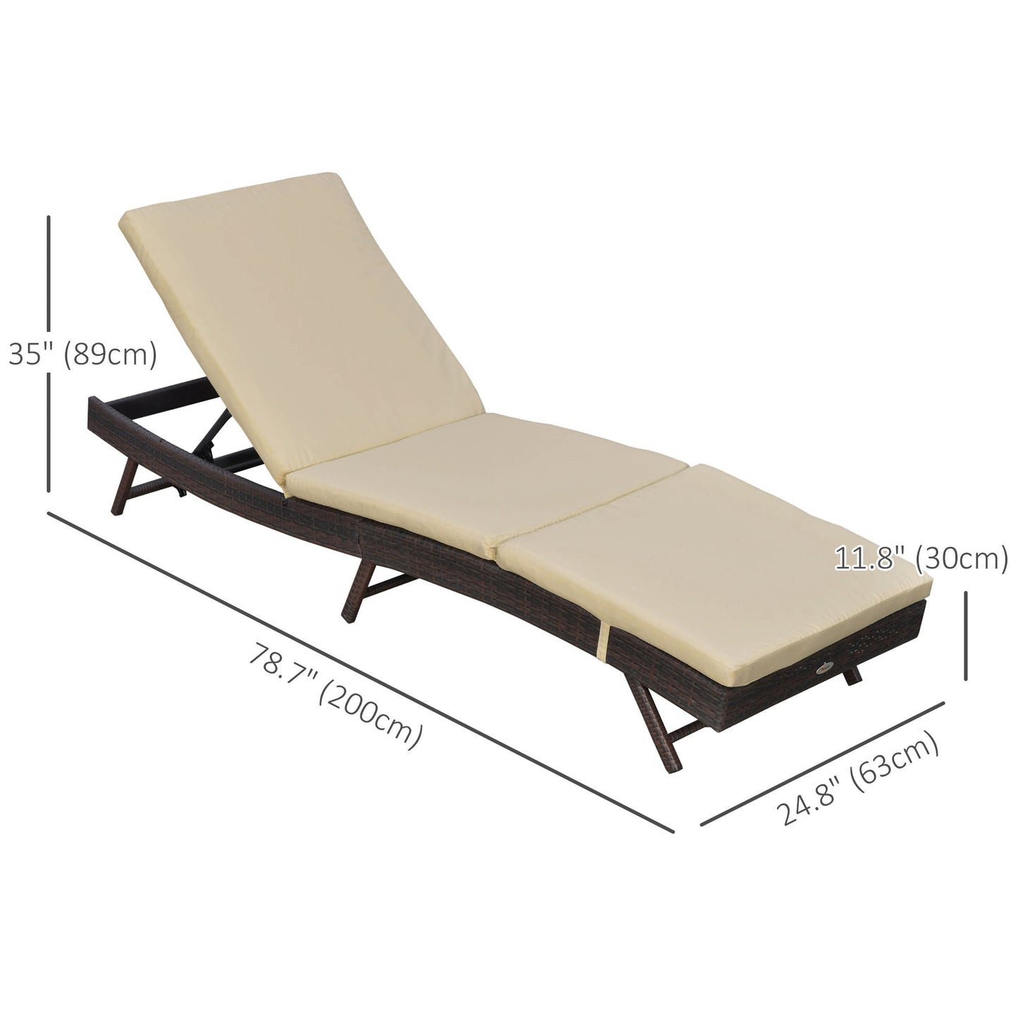 Wicker Patio Lounger, Outdoor S Shape Recliners Lounge Chair w/ 5-Level Adjustable Backrest, Soft Padded Cushion for Outdoor Use, Khaki