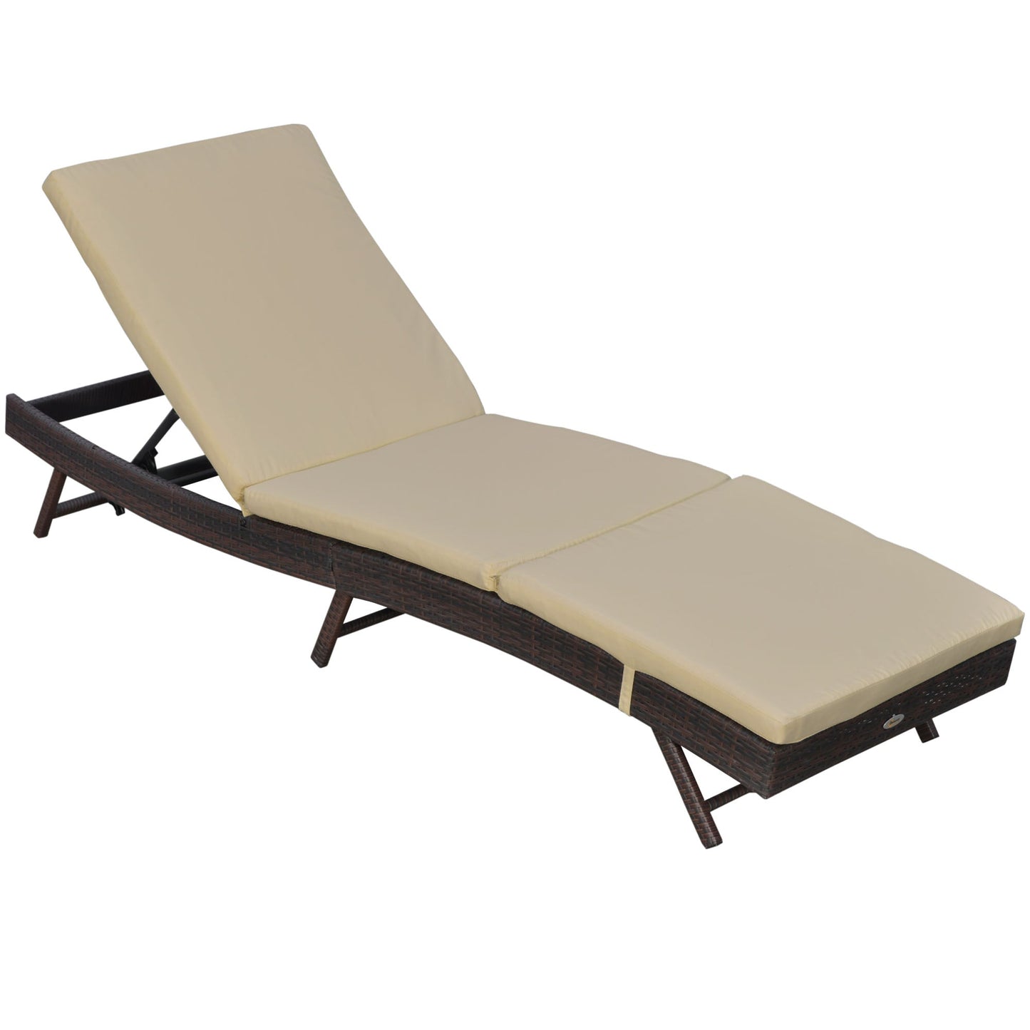 Wicker Patio Lounger, Outdoor S Shape Recliners Lounge Chair w/ 5-Level Adjustable Backrest, Soft Padded Cushion for Outdoor Use, Khaki