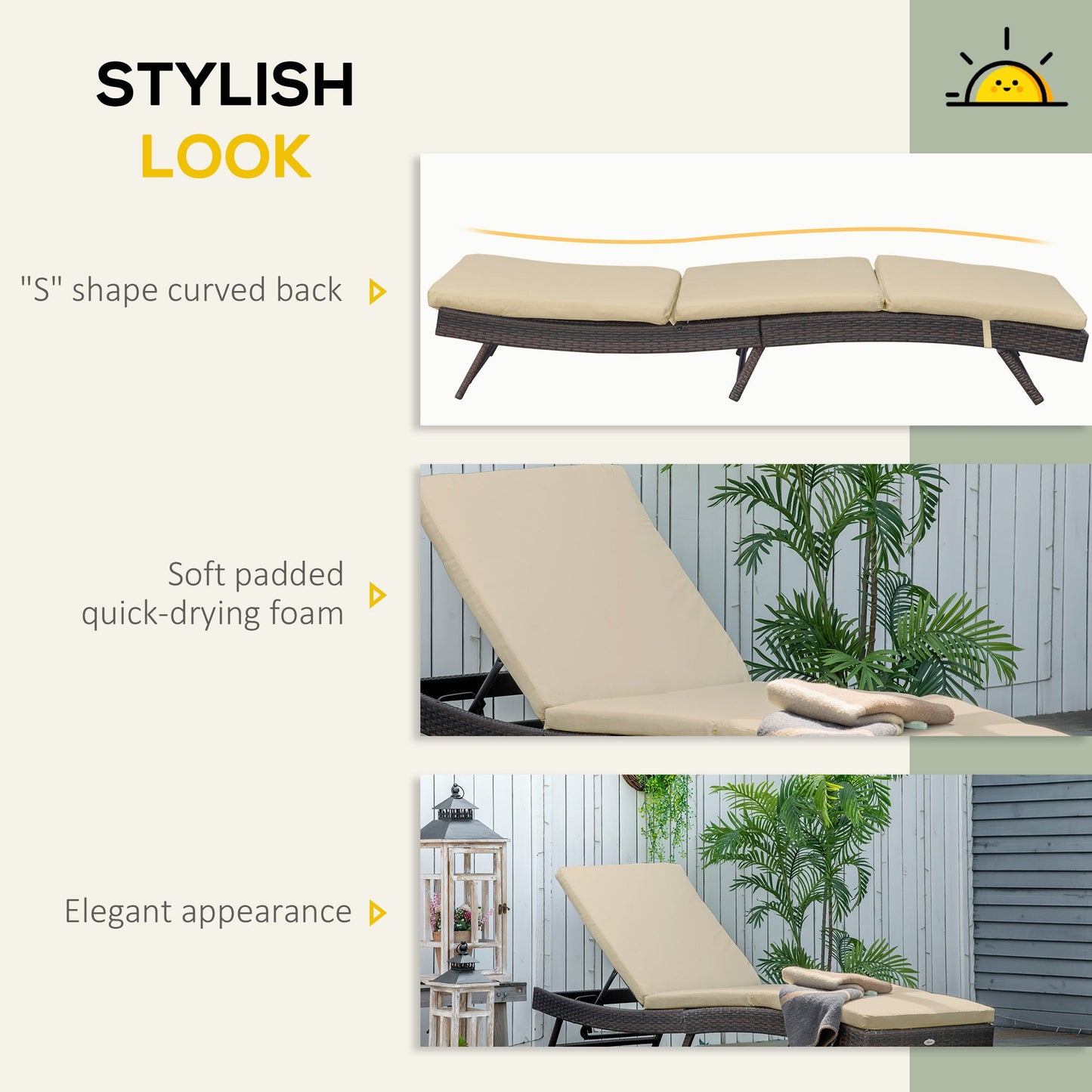 Wicker Patio Lounger, Outdoor S Shape Recliners Lounge Chair w/ 5-Level Adjustable Backrest, Soft Padded Cushion for Outdoor Use, Khaki