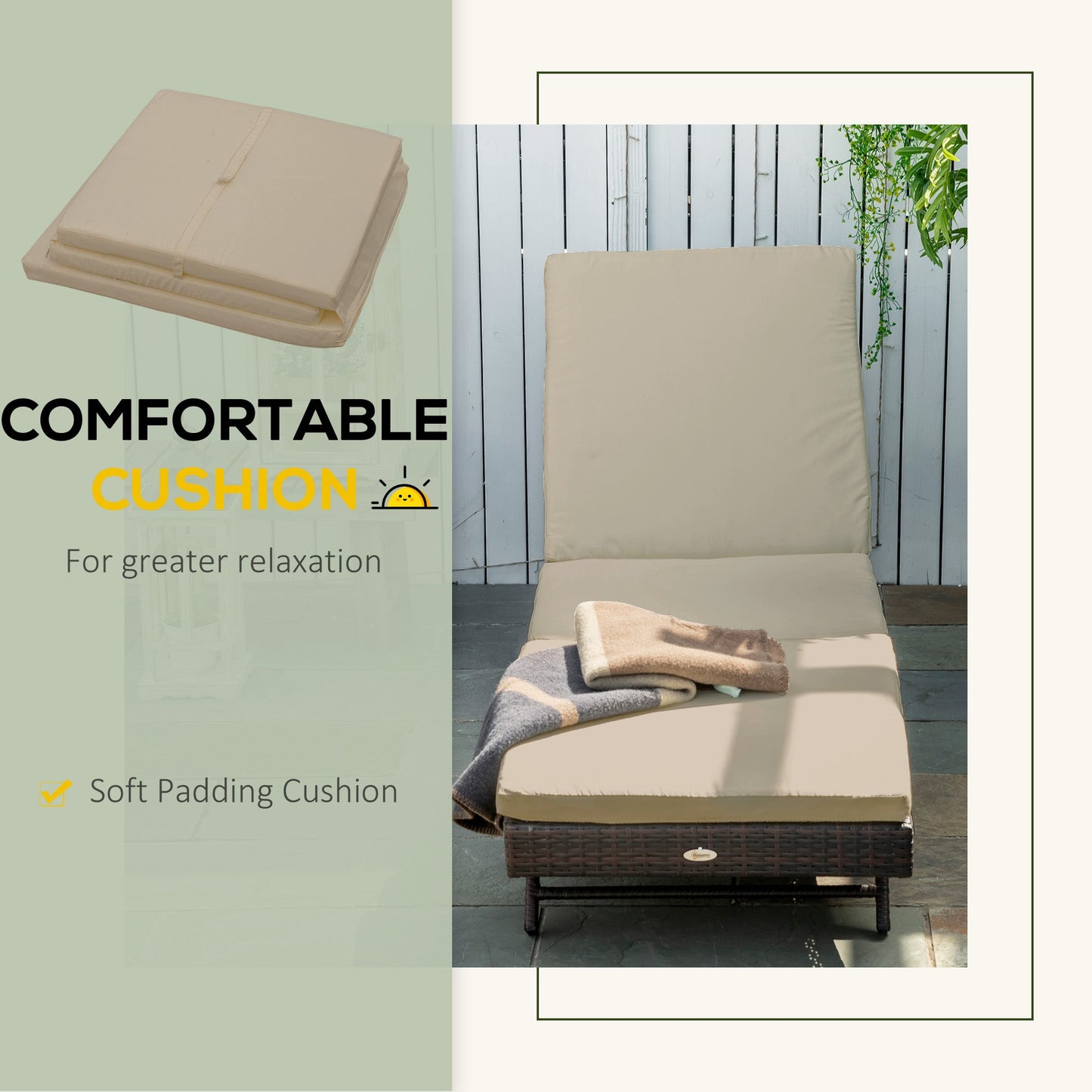 Wicker Patio Lounger, Outdoor S Shape Recliners Lounge Chair w/ 5-Level Adjustable Backrest, Soft Padded Cushion for Outdoor Use, Khaki