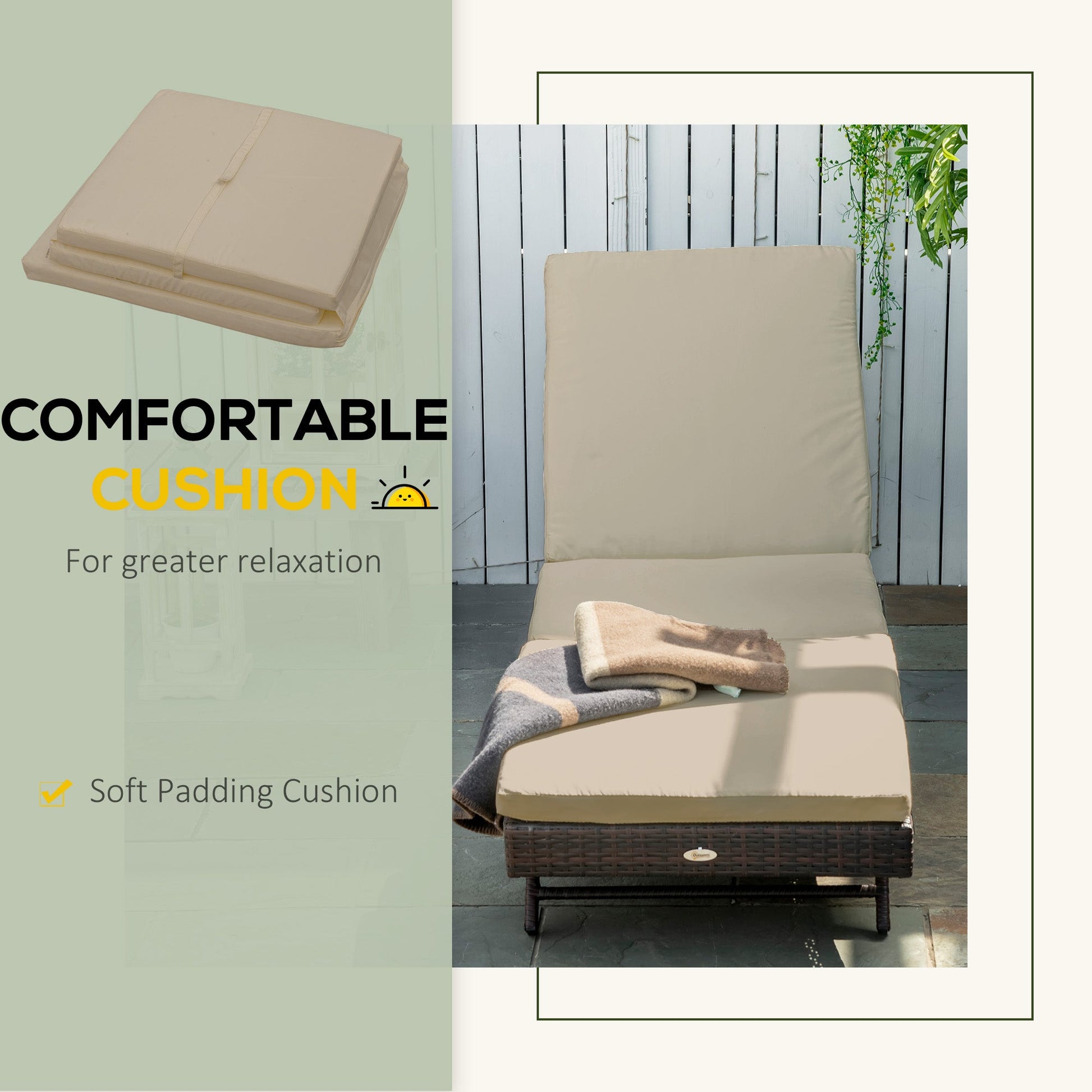Wicker Patio Lounger, Outdoor S Shape Recliners Lounge Chair w/ 5-Level Adjustable Backrest, Soft Padded Cushion for Outdoor Use, Khaki