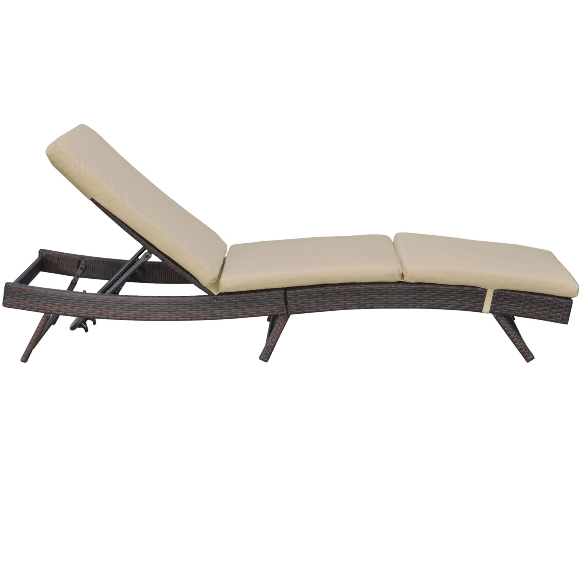 Wicker Patio Lounger, Outdoor S Shape Recliners Lounge Chair w/ 5-Level Adjustable Backrest, Soft Padded Cushion for Outdoor Use, Khaki