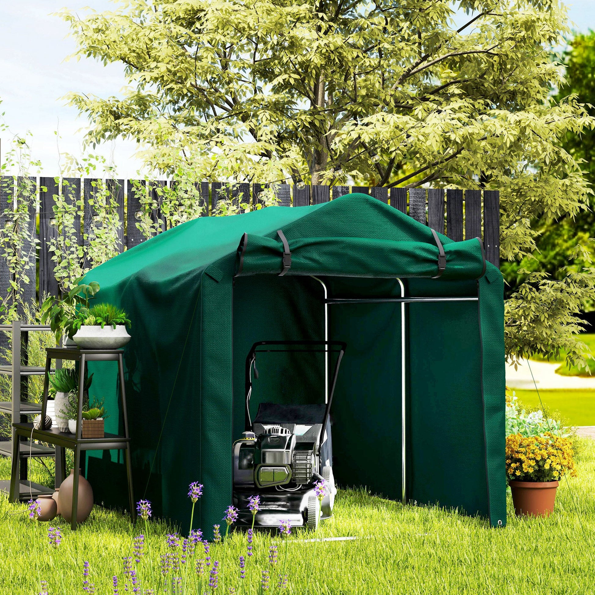 7' x 5' Garden Storage Tent, UV Resistant Bike Shed, Patio Storage Shelter with Roll-up Zipper Door, Outdoor Waterproof Carport Shelter for Bike, Motorcycle, Dark Green