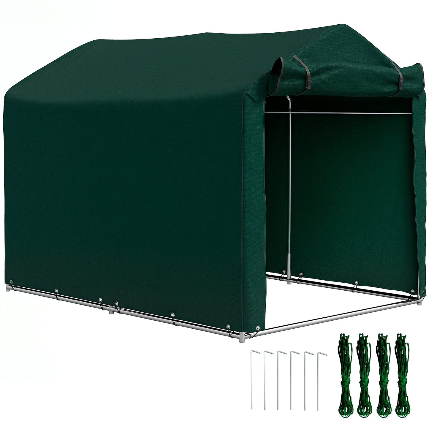 7' x 5' Garden Storage Tent, UV Resistant Bike Shed, Patio Storage Shelter with Roll-up Zipper Door, Outdoor Waterproof Carport Shelter for Bike, Motorcycle, Dark Green