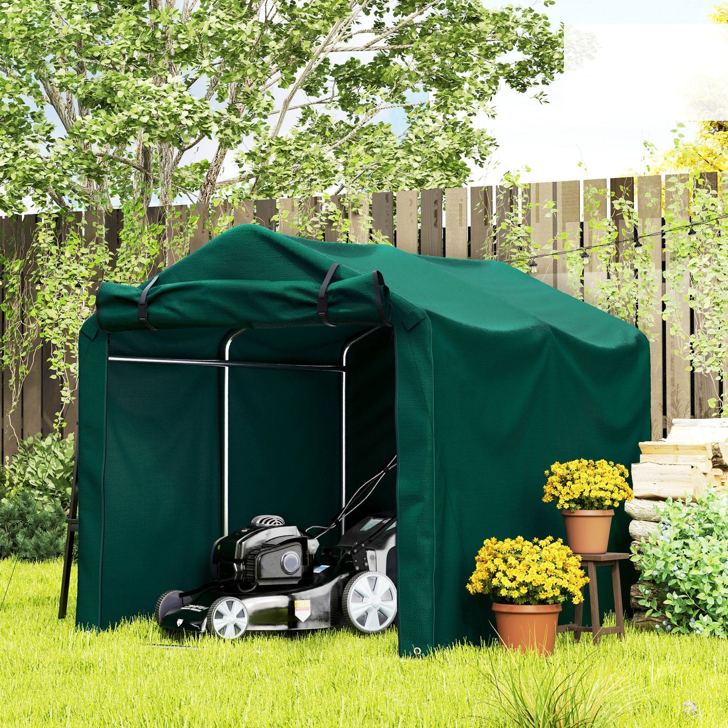 7' x 5' Garden Storage Tent, UV Resistant Bike Shed, Patio Storage Shelter with Roll-up Zipper Door, Outdoor Waterproof Carport Shelter for Bike, Motorcycle, Dark Green