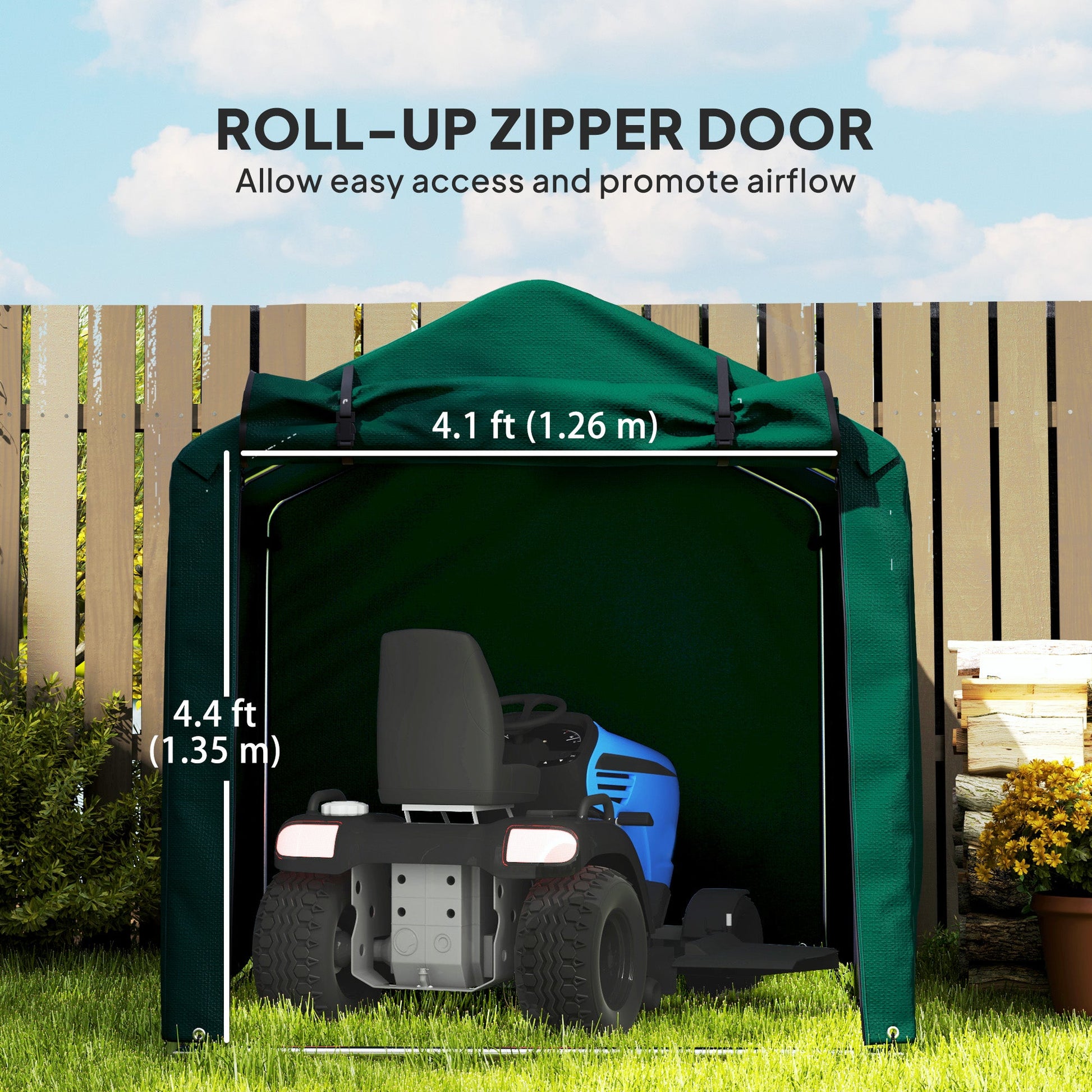 7' x 5' Garden Storage Tent, UV Resistant Bike Shed, Patio Storage Shelter with Roll-up Zipper Door, Outdoor Waterproof Carport Shelter for Bike, Motorcycle, Dark Green