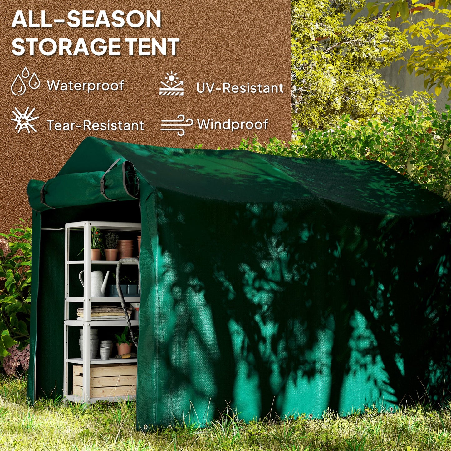 7' x 5' Garden Storage Tent, UV Resistant Bike Shed, Patio Storage Shelter with Roll-up Zipper Door, Outdoor Waterproof Carport Shelter for Bike, Motorcycle, Dark Green