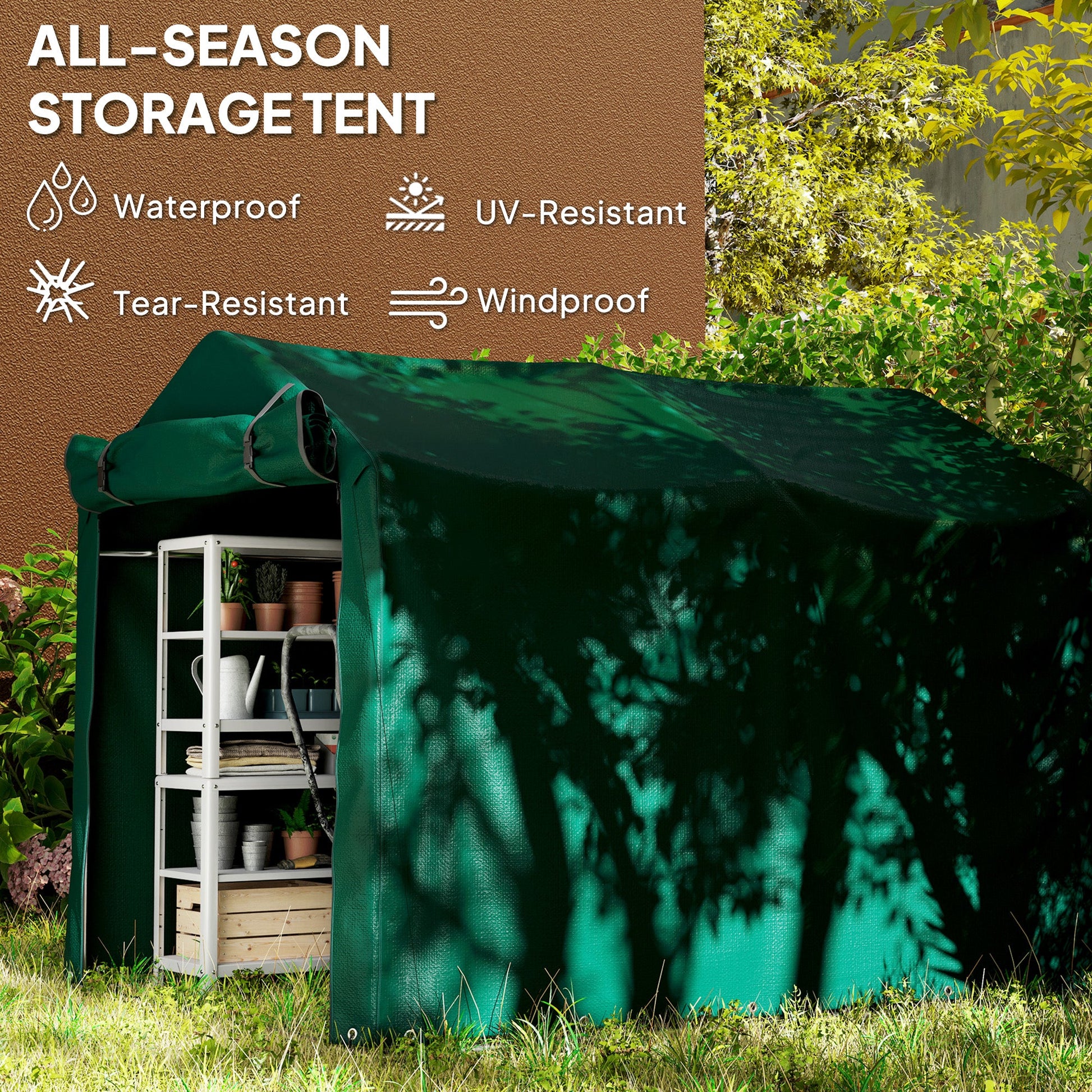 7' x 5' Garden Storage Tent, UV Resistant Bike Shed, Patio Storage Shelter with Roll-up Zipper Door, Outdoor Waterproof Carport Shelter for Bike, Motorcycle, Dark Green