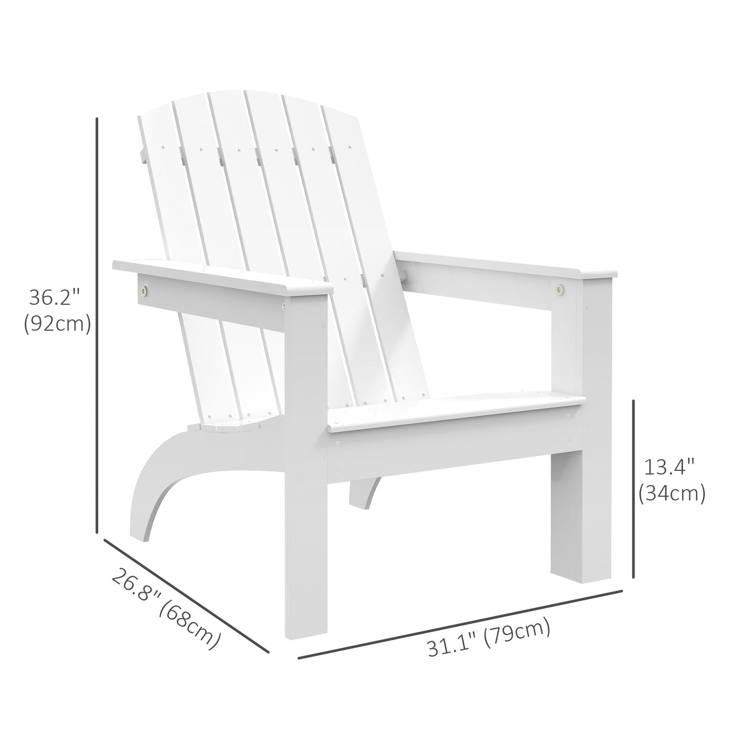 Adirondack Chair Patio Muskoka Chair, Outdoor Poplar Wood Fire Pit Chair, Pre-Assembled Backrest Chaise Adirondack with High-back, Large Seat, for Deck, Garden, White