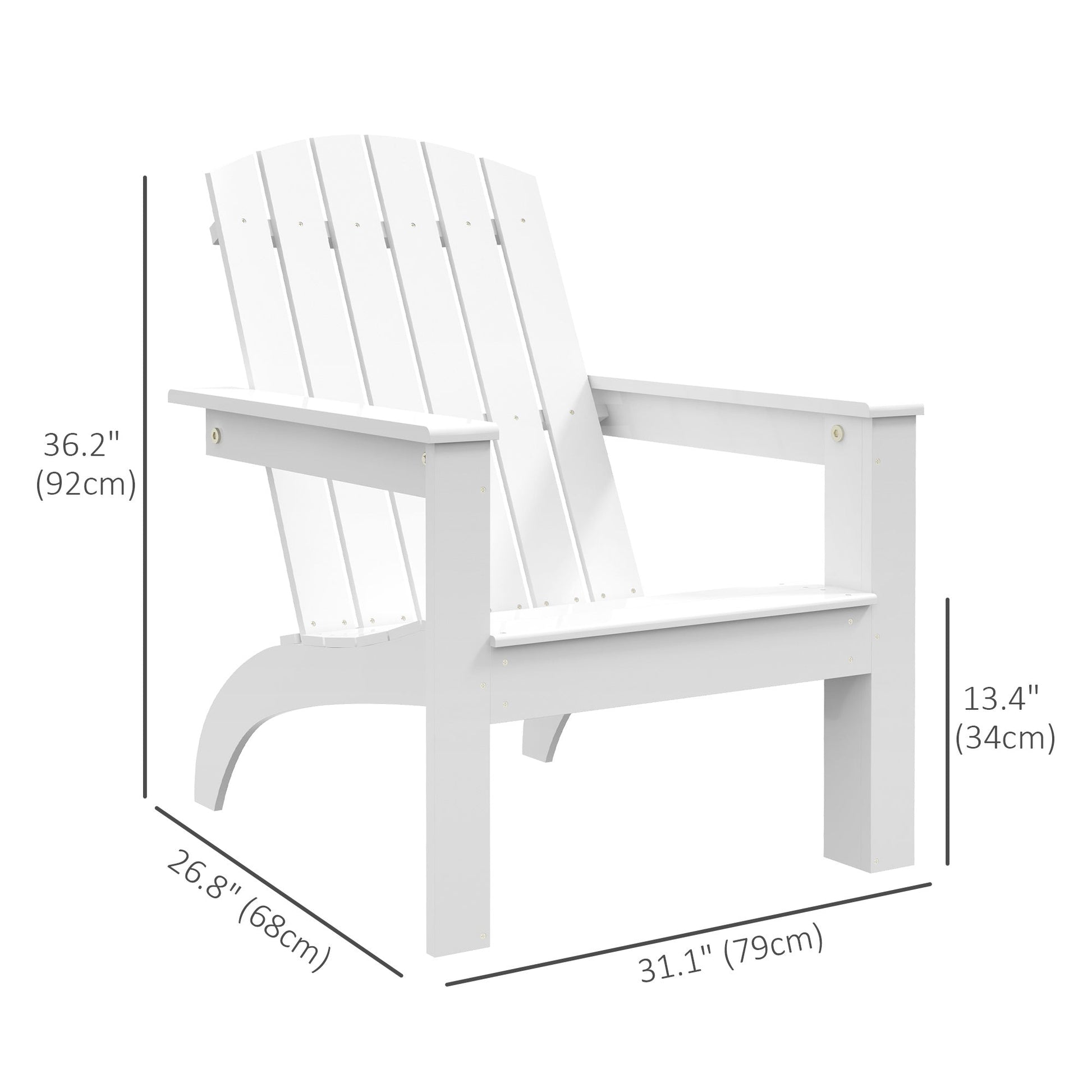 Adirondack Chair Patio Muskoka Chair, Outdoor Poplar Wood Fire Pit Chair, Pre-Assembled Backrest Chaise Adirondack with High-back, Large Seat, for Deck, Garden, White