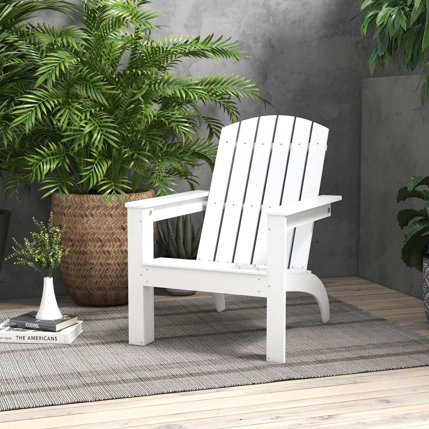 Adirondack Chair Patio Muskoka Chair, Outdoor Poplar Wood Fire Pit Chair, Pre-Assembled Backrest Chaise Adirondack with High-back, Large Seat, for Deck, Garden, White