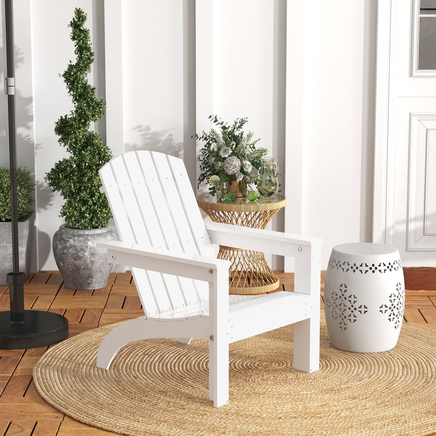 Adirondack Chair Patio Muskoka Chair, Outdoor Poplar Wood Fire Pit Chair, Pre-Assembled Backrest Chaise Adirondack with High-back, Large Seat, for Deck, Garden, White