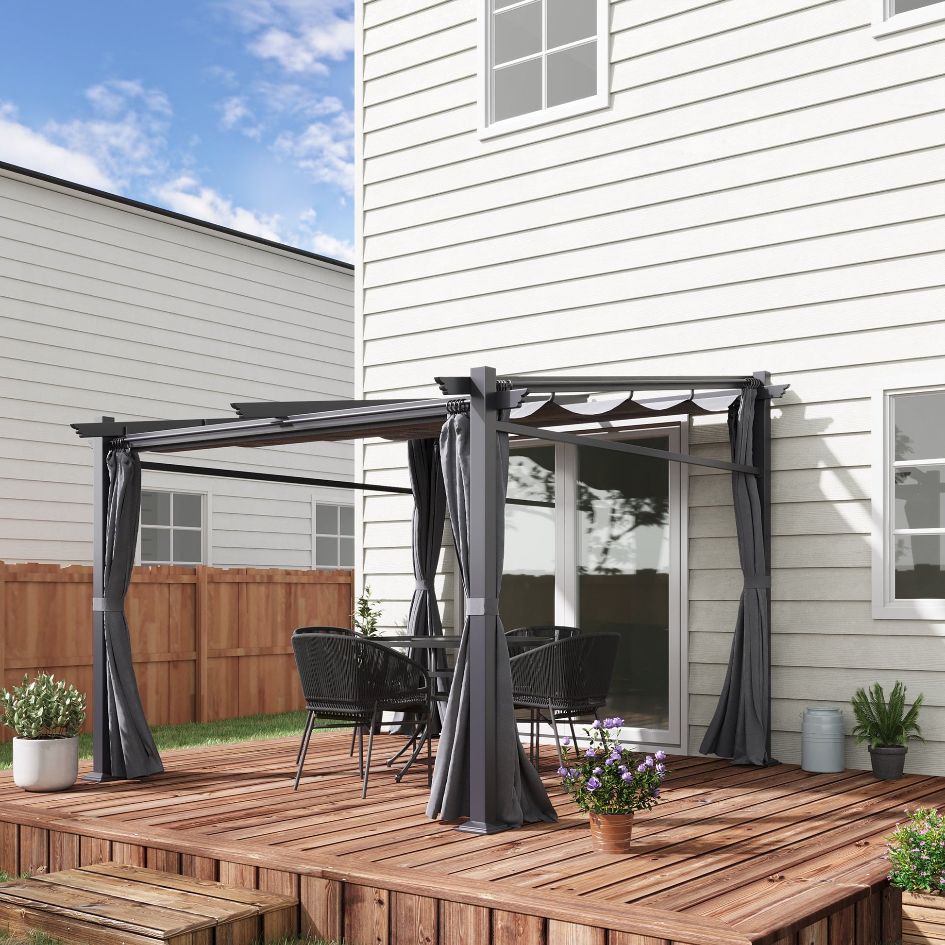 10' x 10' Metal Pergola with Sliding Roof Canopy, Retractable Pergola Canopy for Outdoor, Patio, Dark Grey