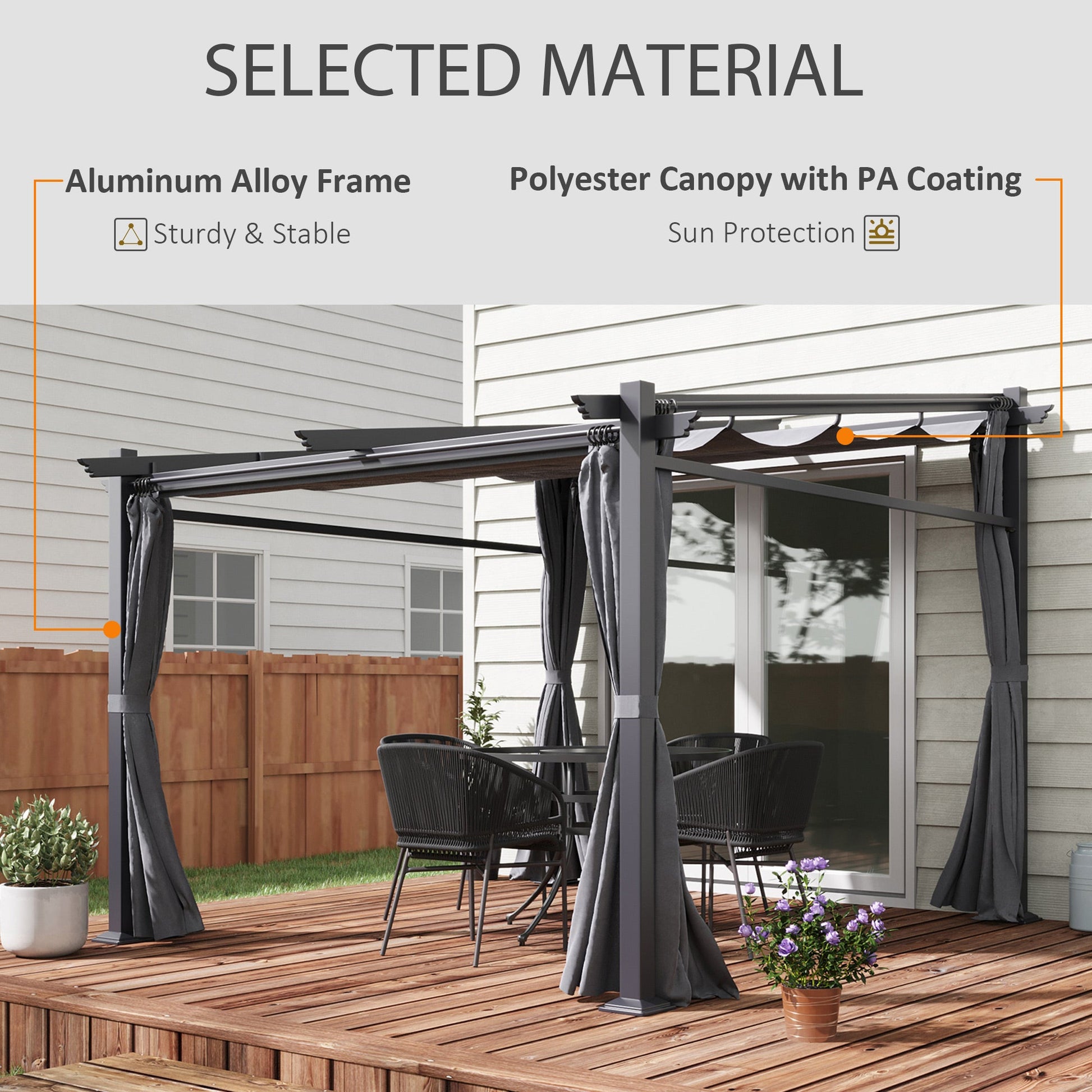 10' x 10' Metal Pergola with Sliding Roof Canopy, Retractable Pergola Canopy for Outdoor, Patio, Dark Grey
