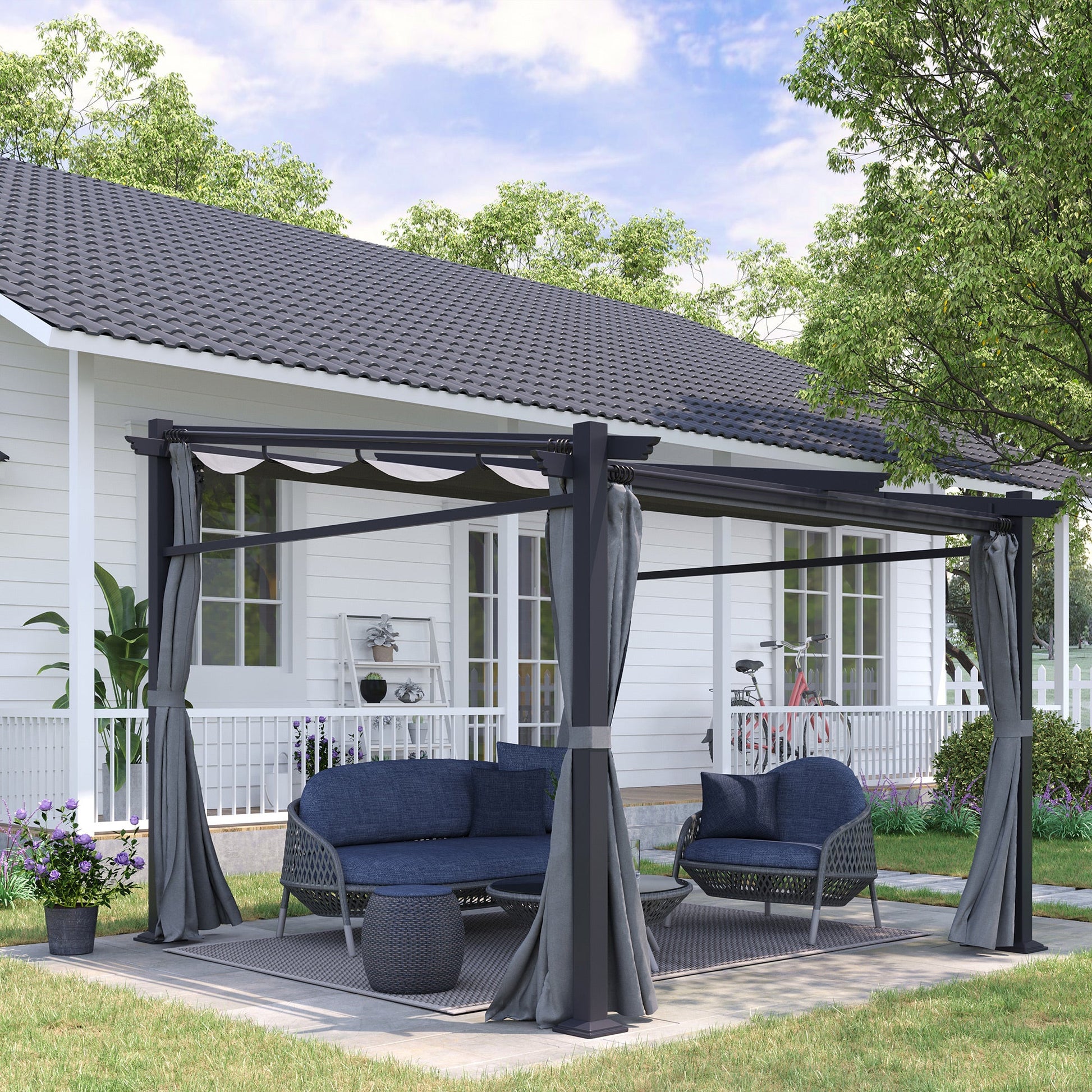 10' x 10' Metal Pergola with Sliding Roof Canopy, Retractable Pergola Canopy for Outdoor, Patio, Dark Grey